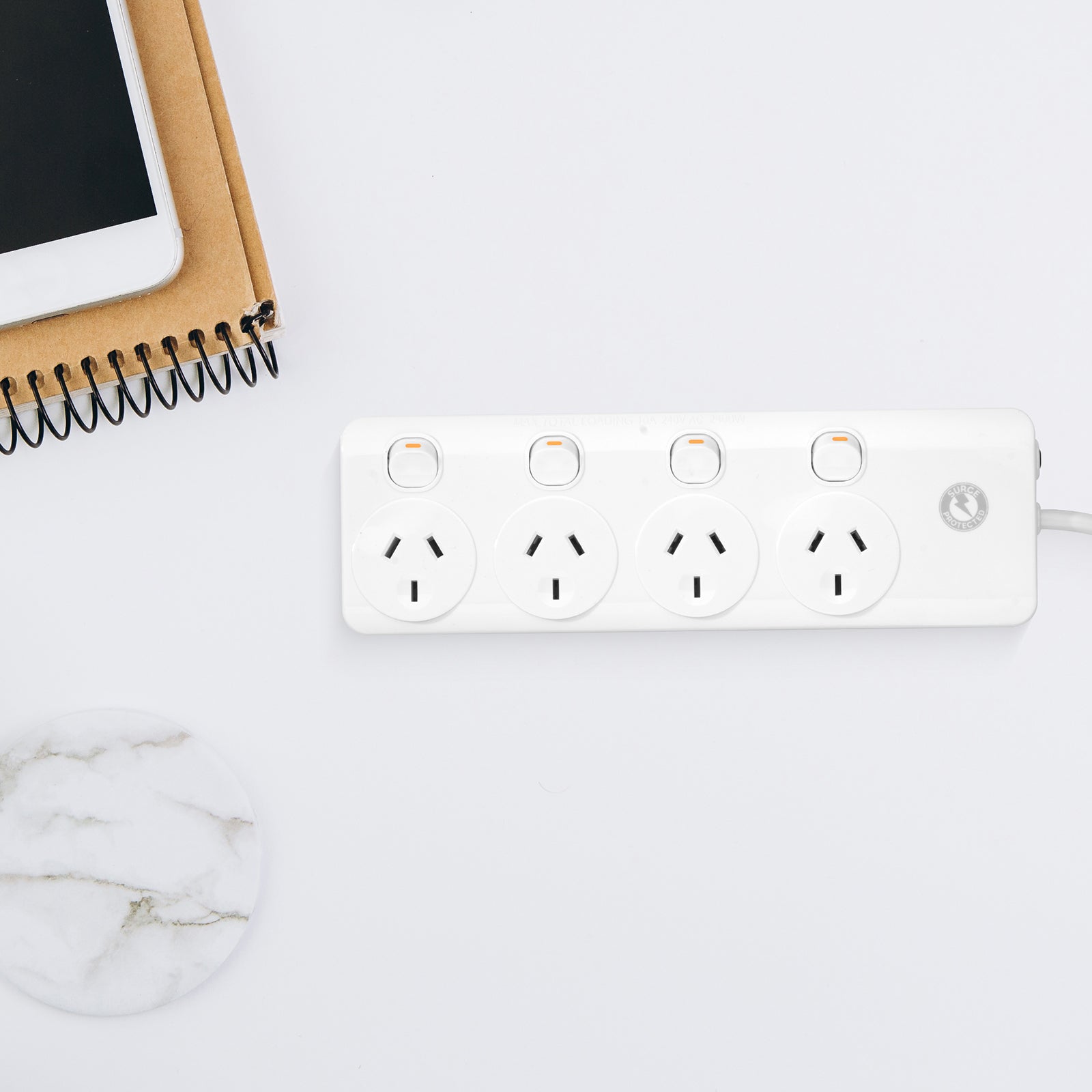 Arlec 4 Outlet 4 Switch Surge Powerboard – extension powerboard with switches, surge protection, Australia