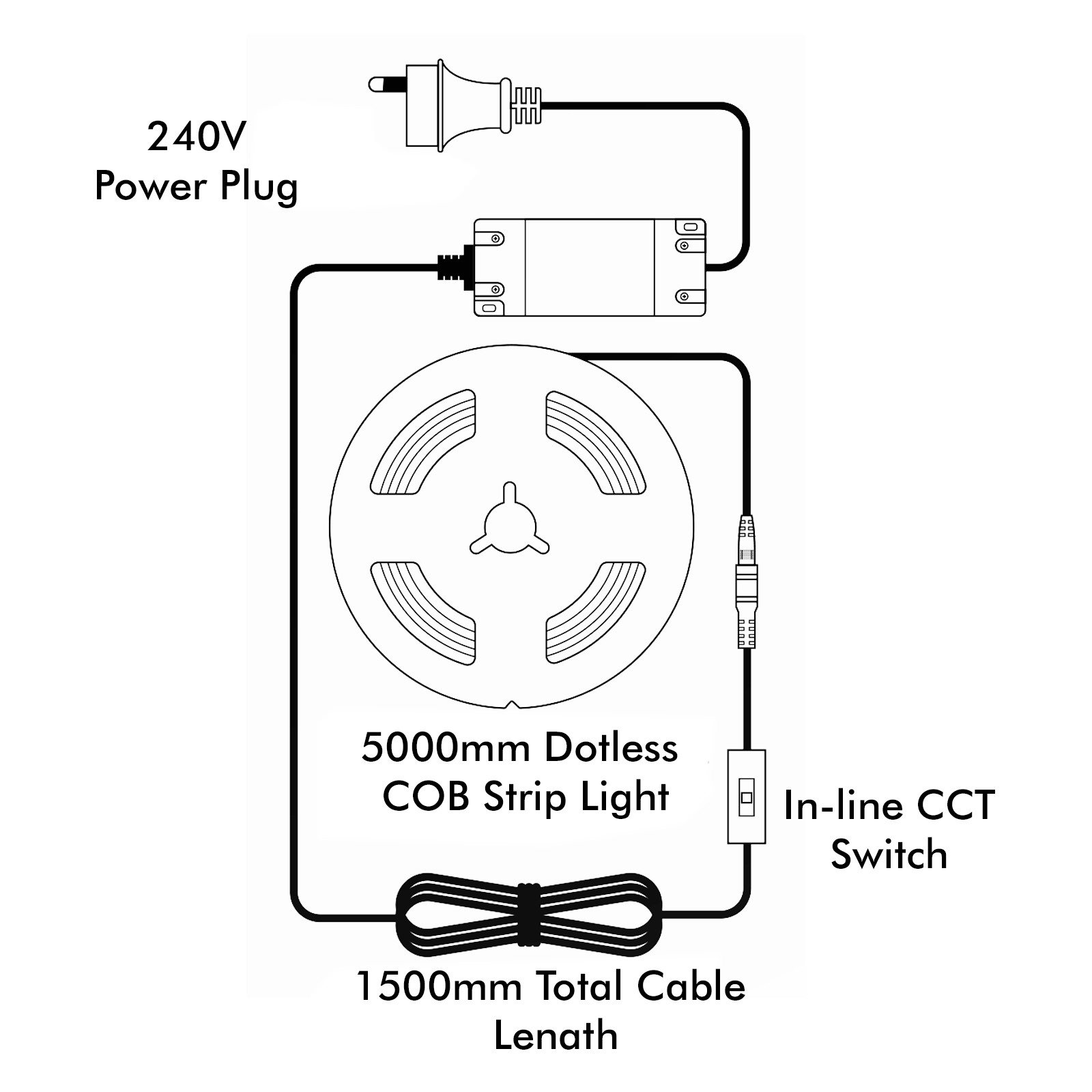 Arlec 5m Dotless CCT COB Strip Light