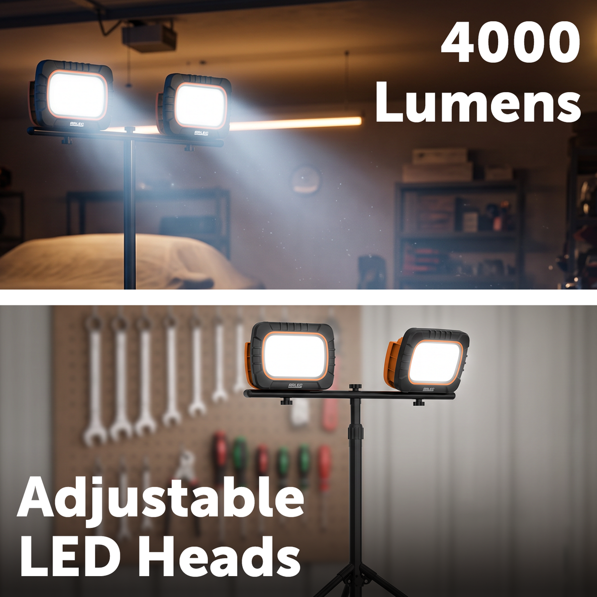 Arlec 40W 4000lm Rechargeable Dual Head LED Tripod Worklight