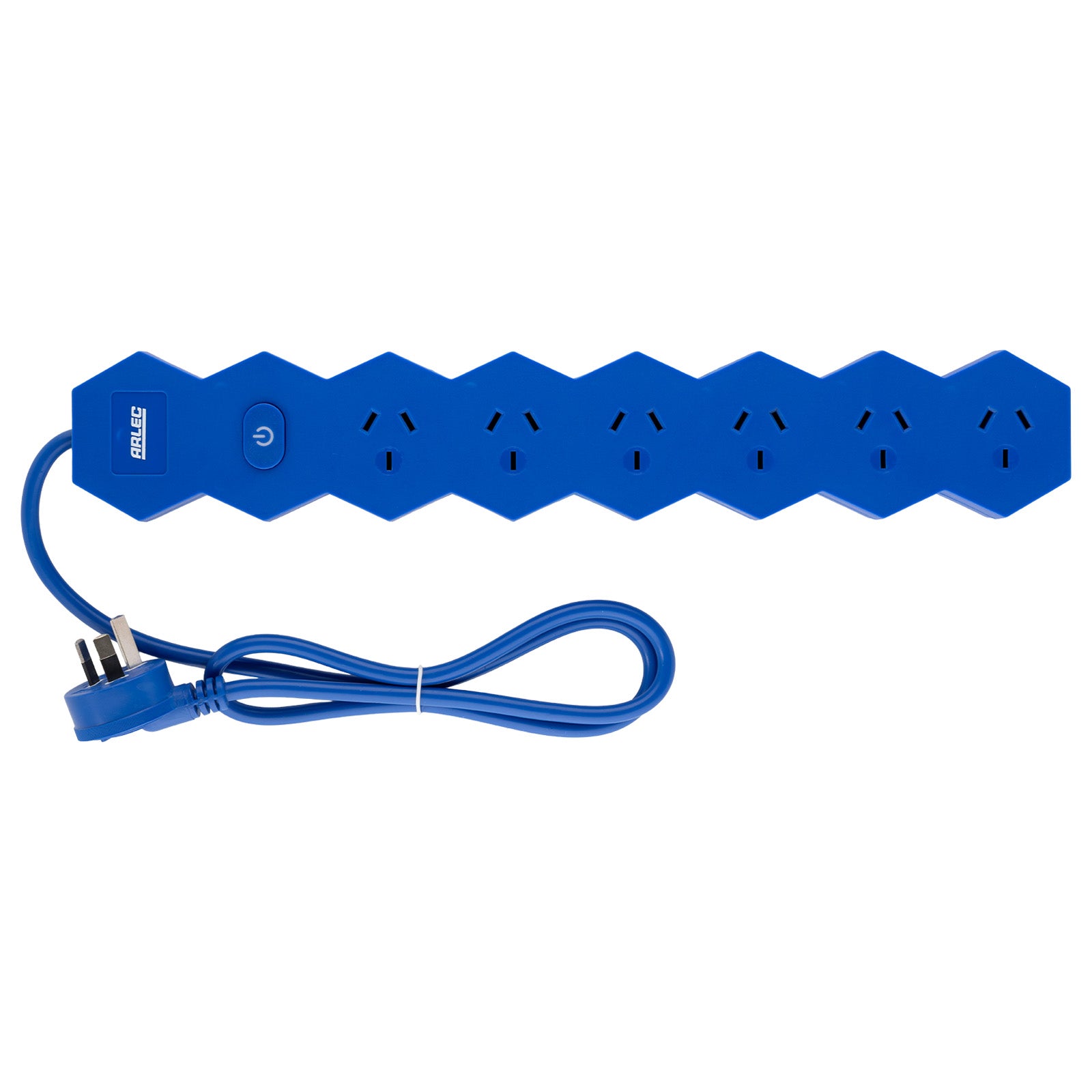 6 outlet blue powerboard – hex – stylish blue powerboard for electronics and media