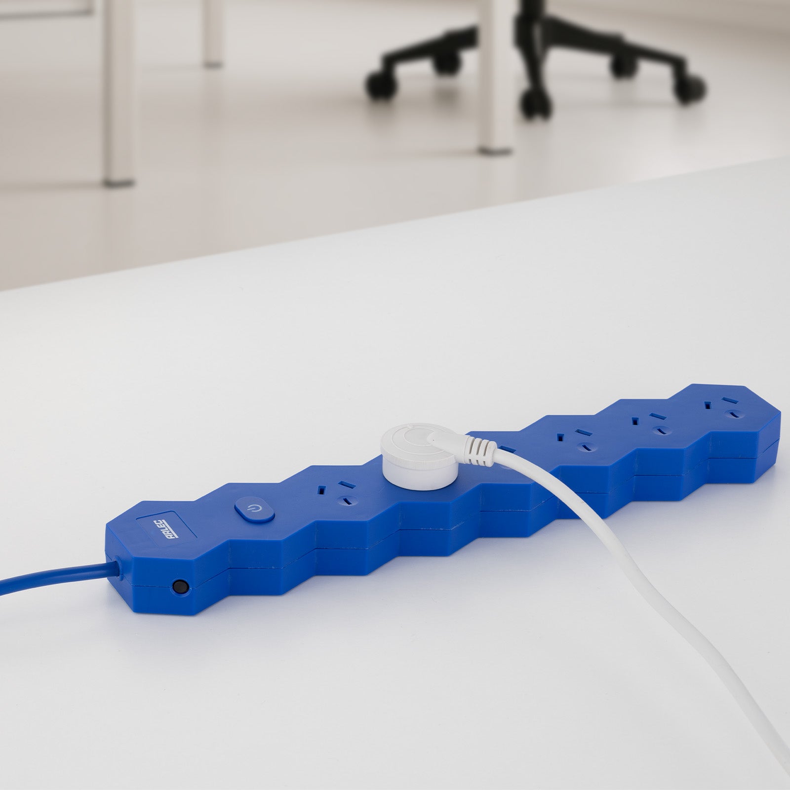 6 outlet blue powerboard – hex – stylish blue powerboard for electronics and media