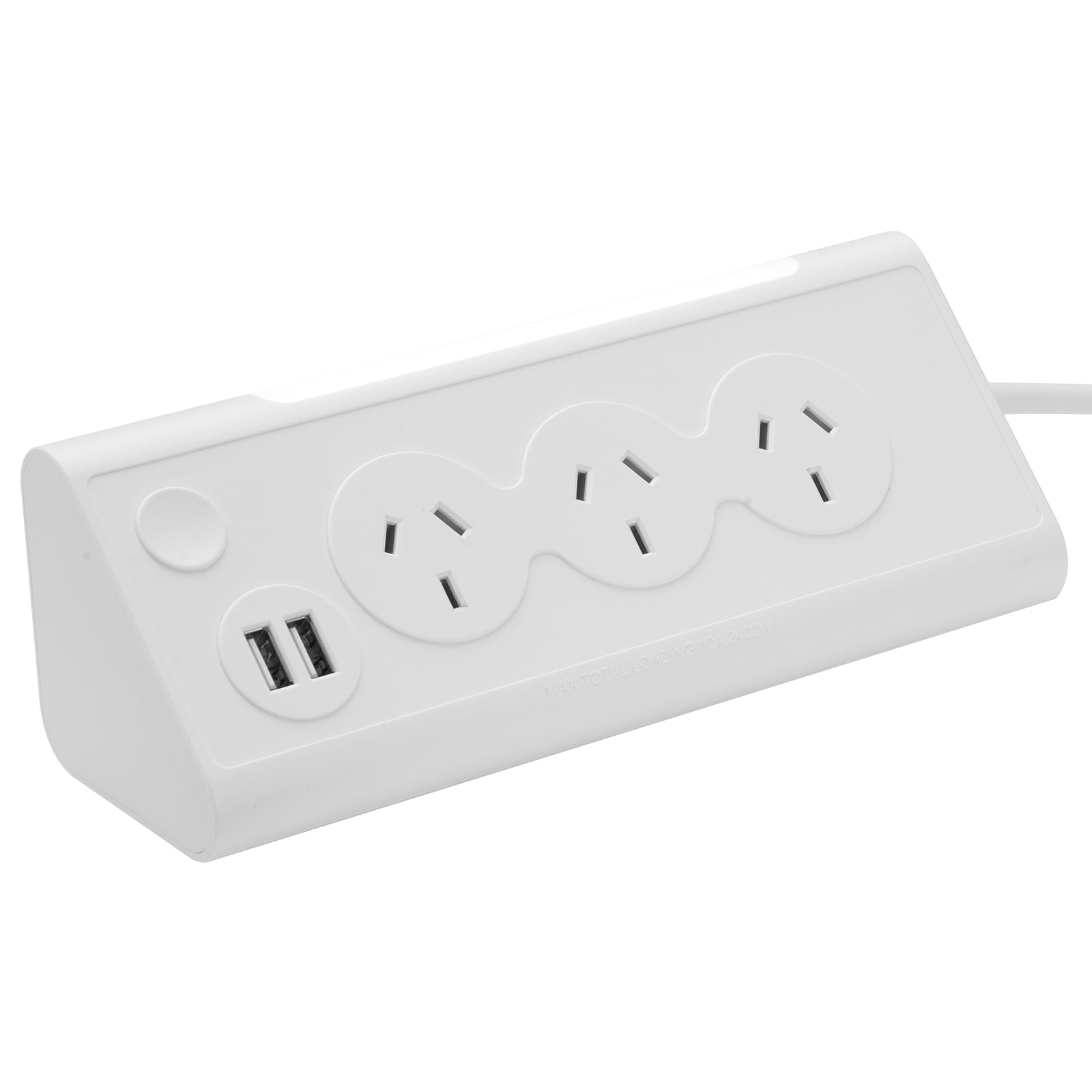 Triangle powerboard with 3 sockets, x2 USBs 2.1A and light – USB triangular extension board for desks