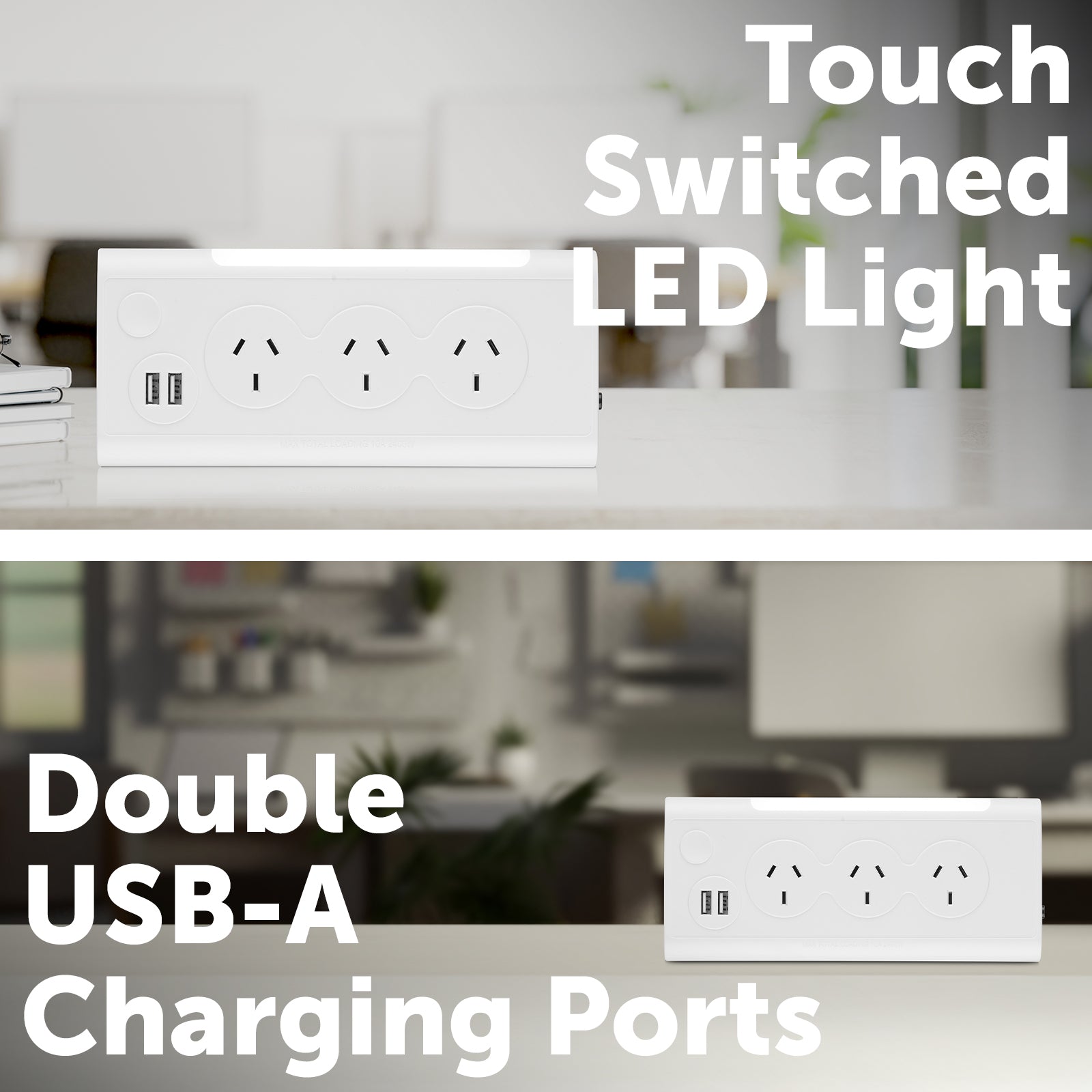 Triangle powerboard with 3 sockets, x2 USBs 2.1A and light – USB triangular extension board for desks