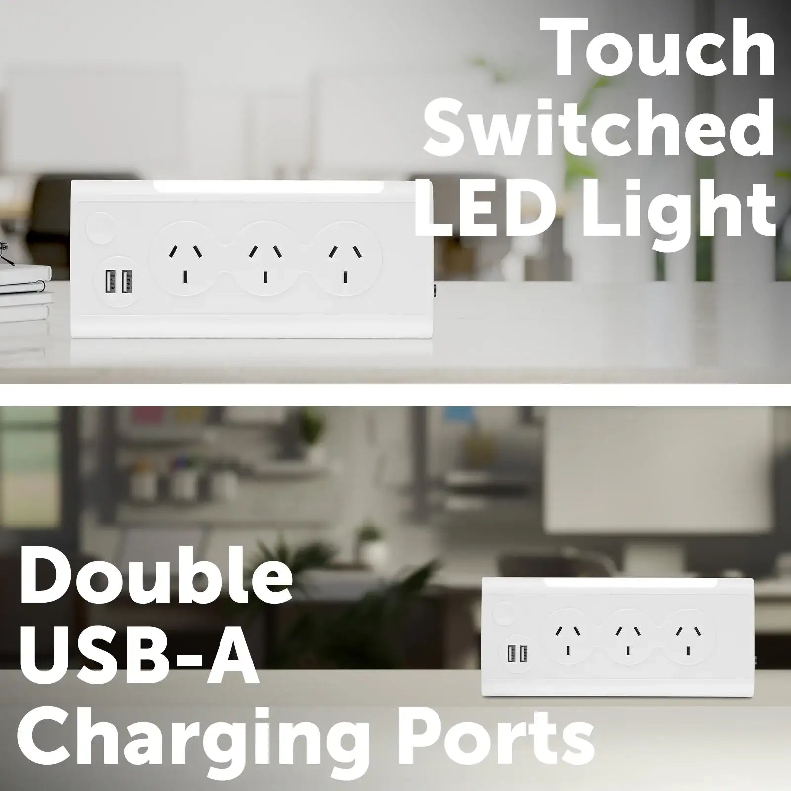 Triangle powerboard with 3 sockets, x2 USBs 2.1A and light – USB triangular extension board for desks