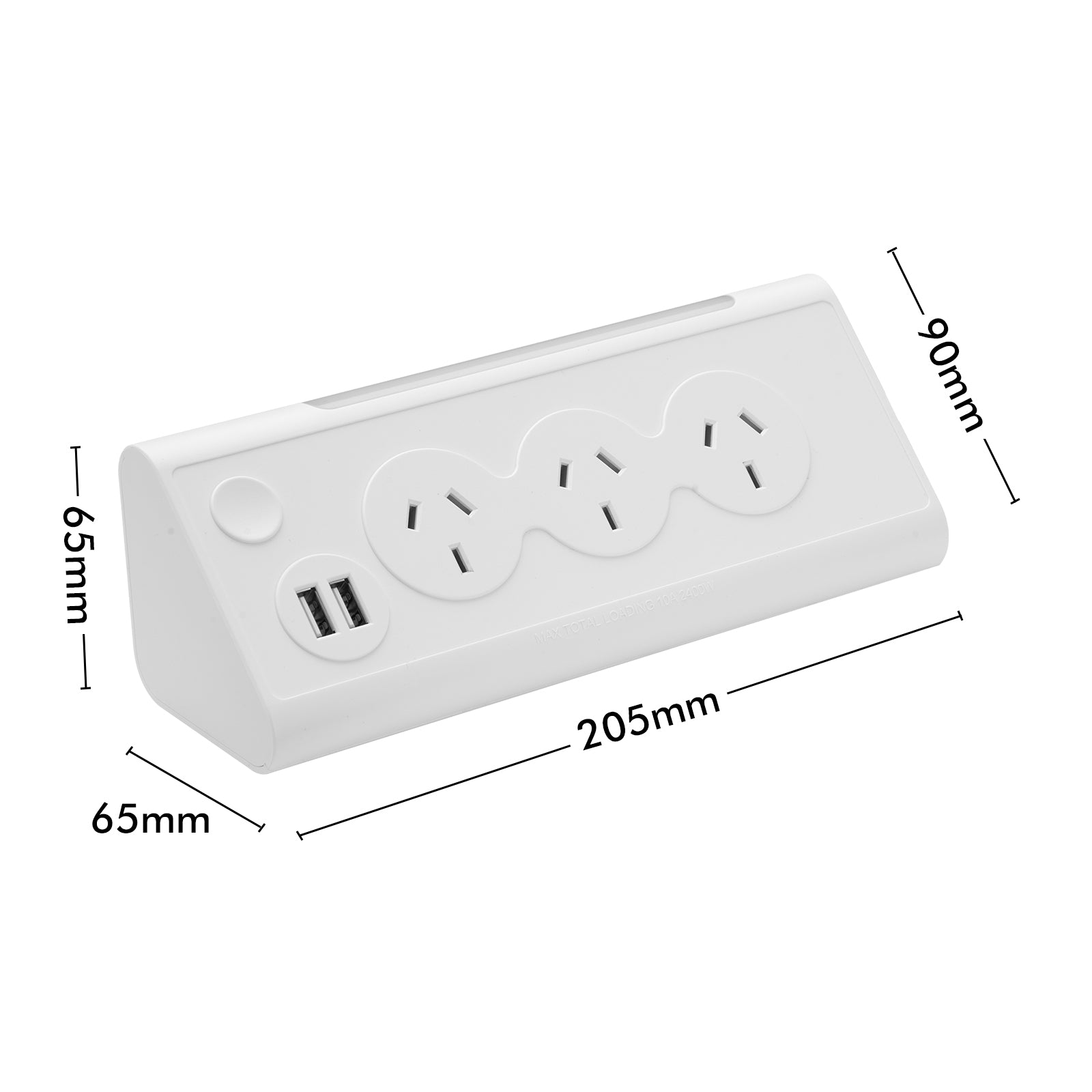 Triangle powerboard with 3 sockets, x2 USBs 2.1A and light – USB triangular extension board for desks