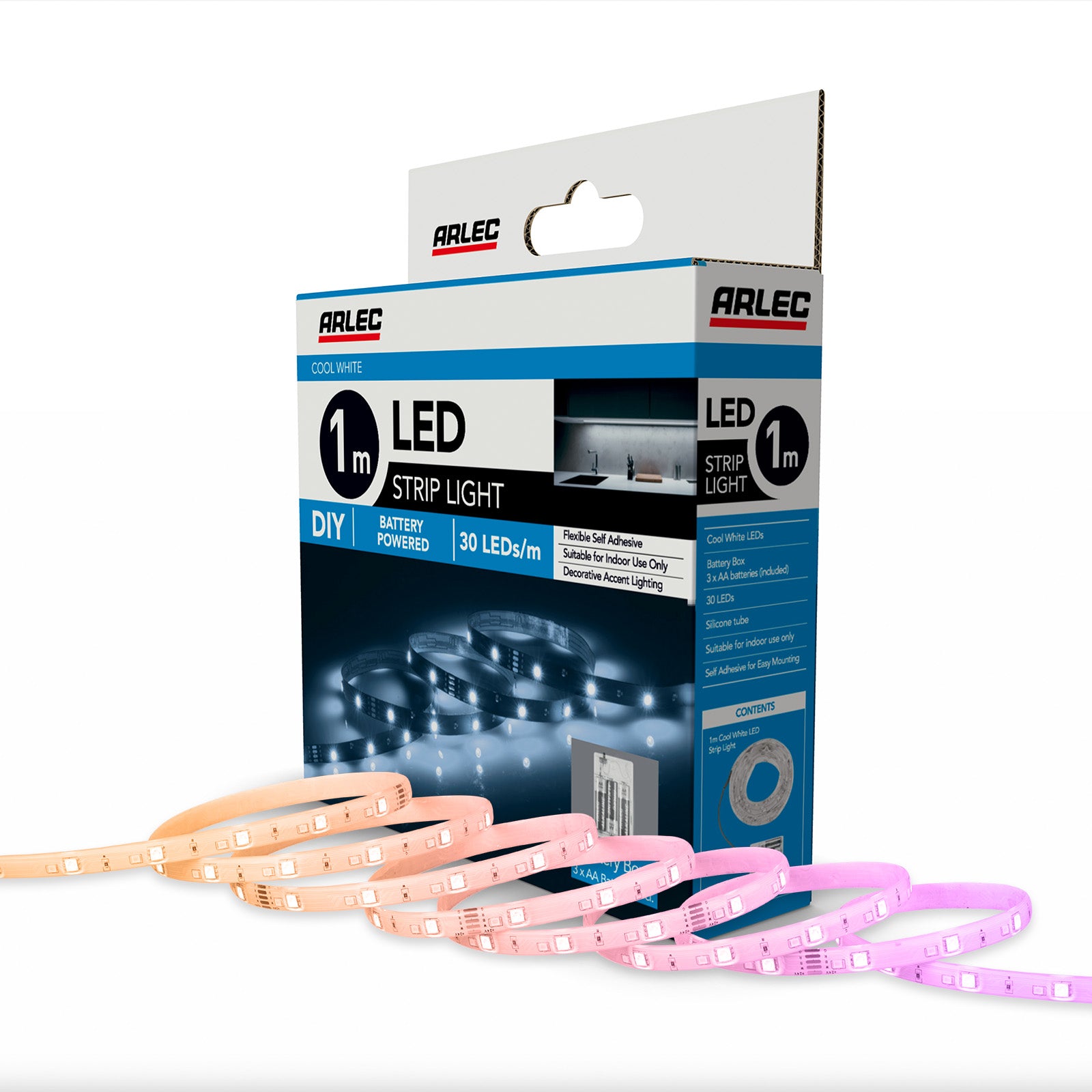 Arlec 1m CW Battery Strip Light