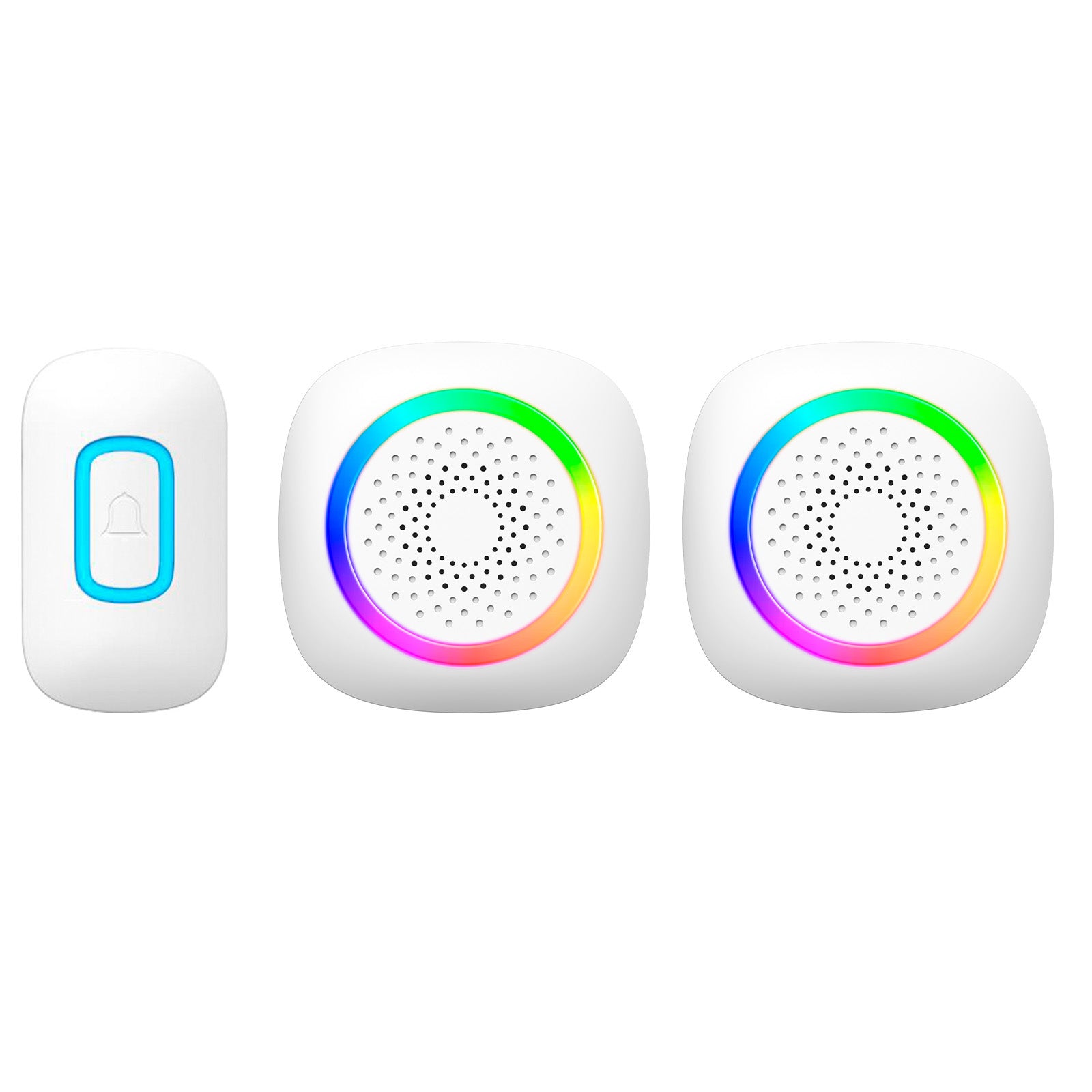 Arlec 200m White Wireless Dual Plug-in RGB Door Chime with Push Button – wireless door chime, smart doorbell chime, plug-in doorbell
