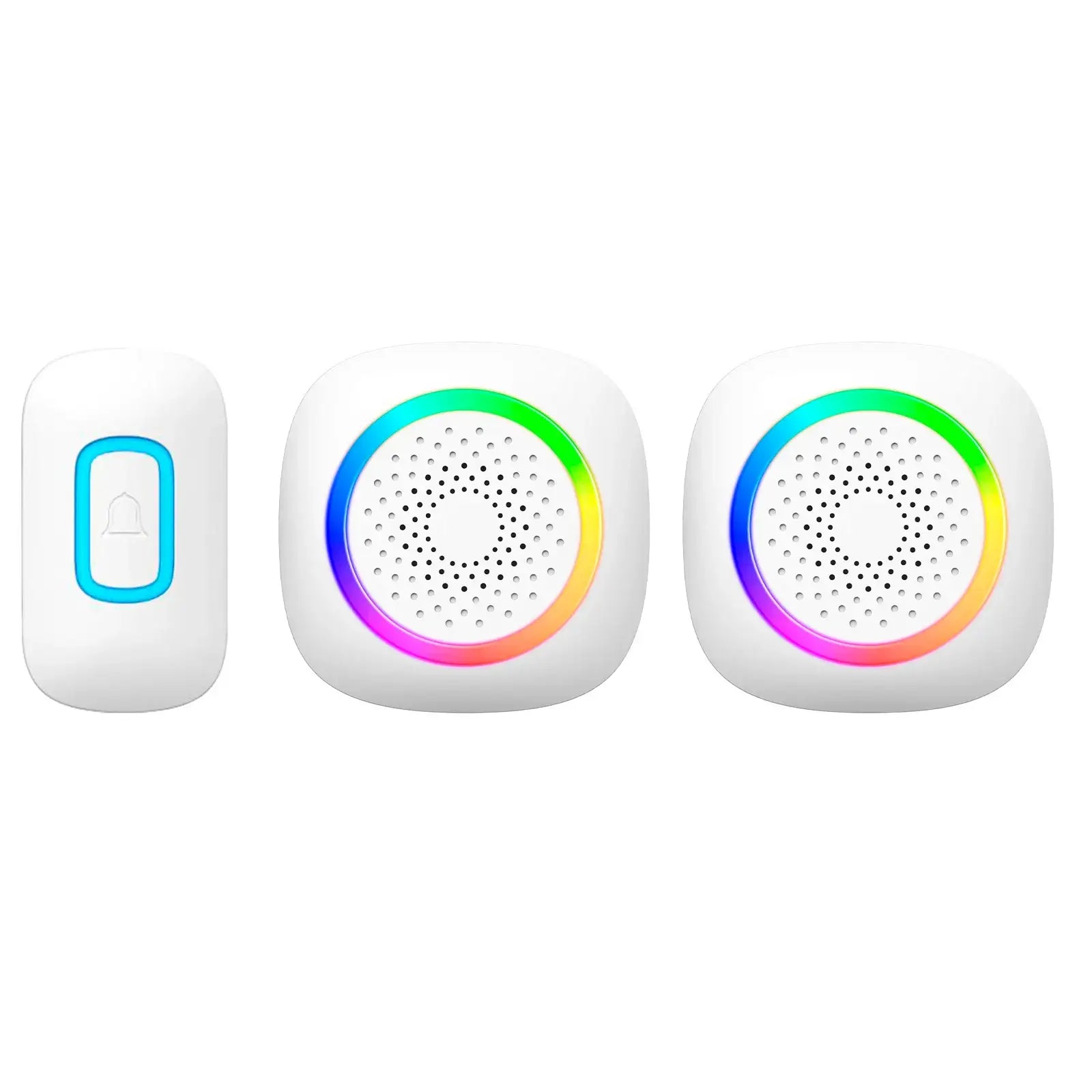 Arlec 200m White Wireless Dual Plug-in RGB Door Chime with Push Button – wireless door chime, smart doorbell chime, plug-in doorbell