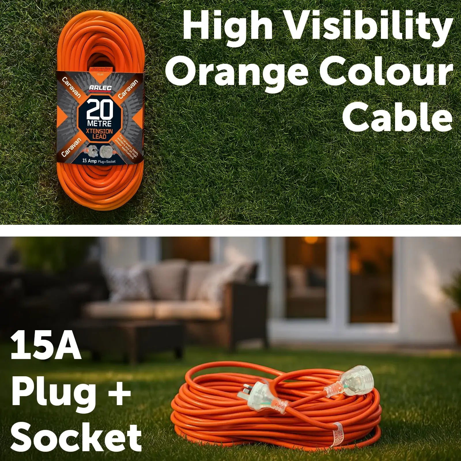20m caravan extension lead 15A – Arlec heavy duty outdoor cable