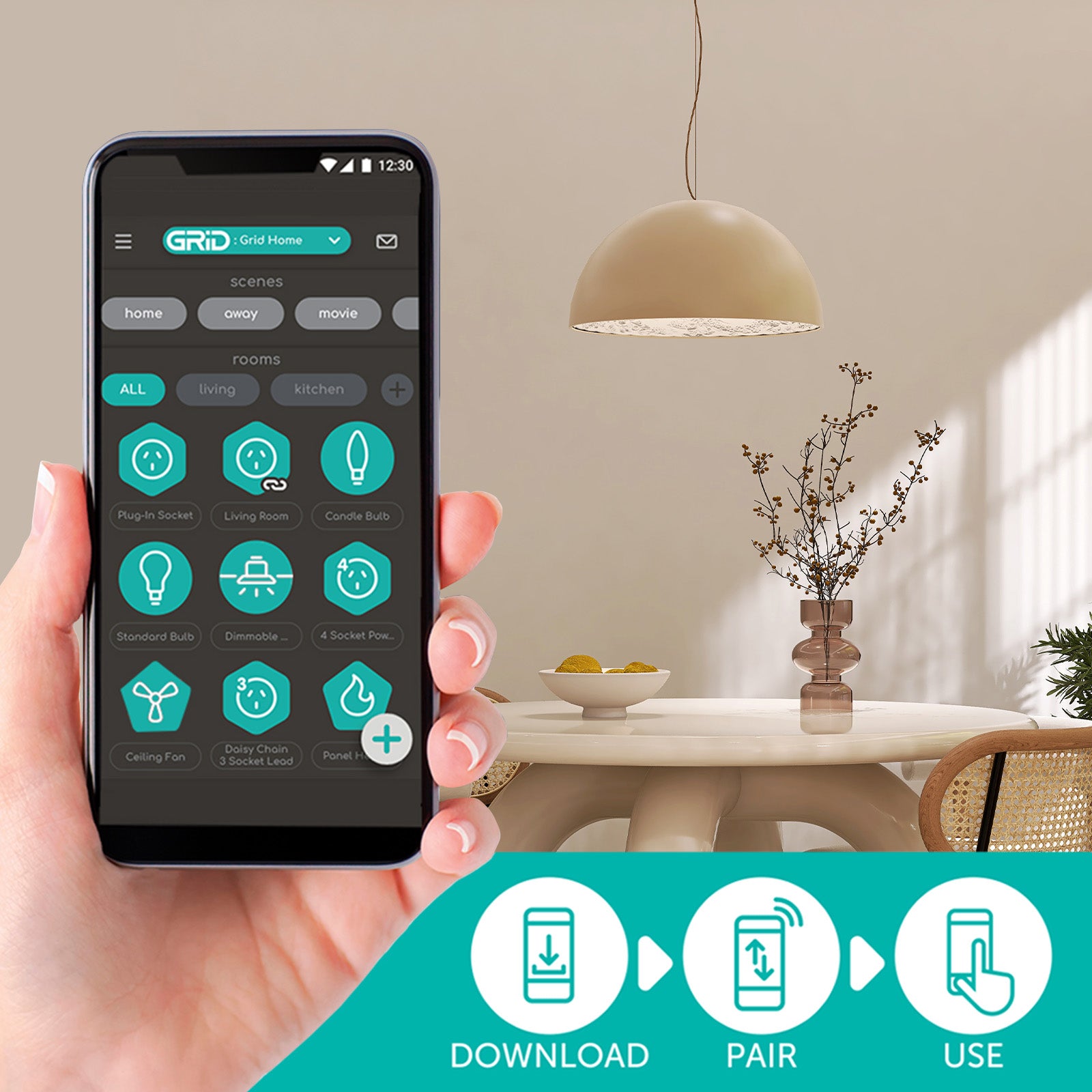 R80 smart LED globe with CCT colour modes, Wi-Fi control, Grid Connect app, and voice assistant compatibility