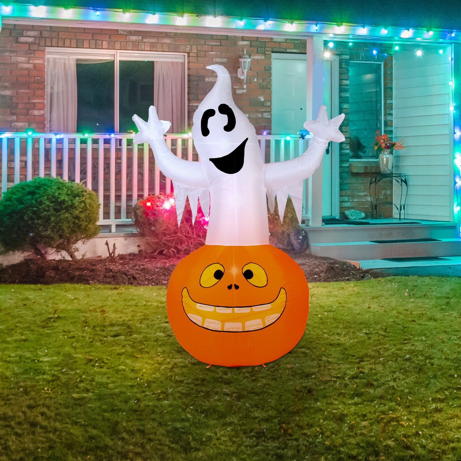 Arlec 1.8m Halloween inflatable with pumpkin and ghost – self-inflating with LED lights for festive decor
