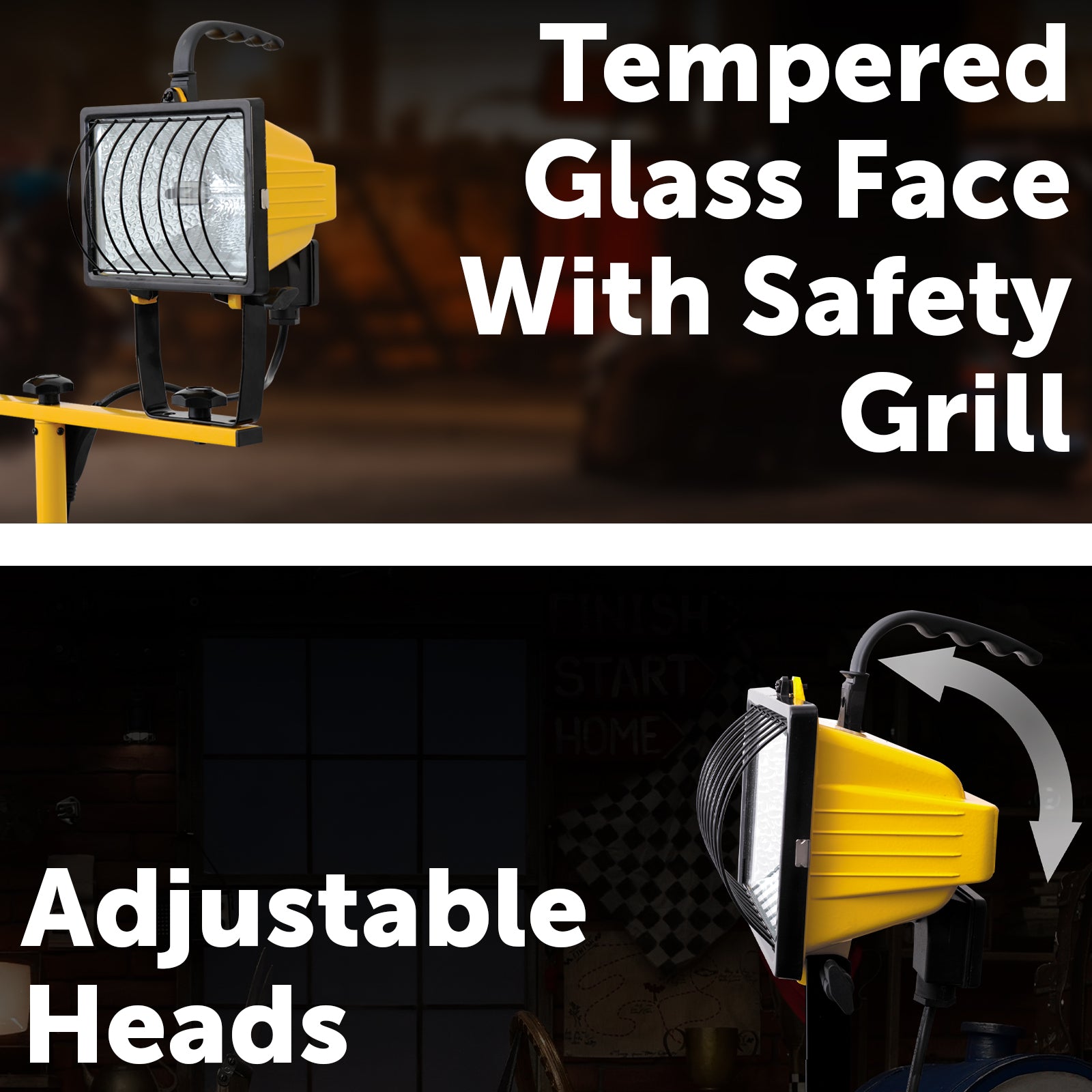 Twin 500W halogen worklight with tripod, IP44, outdoor construction lighting