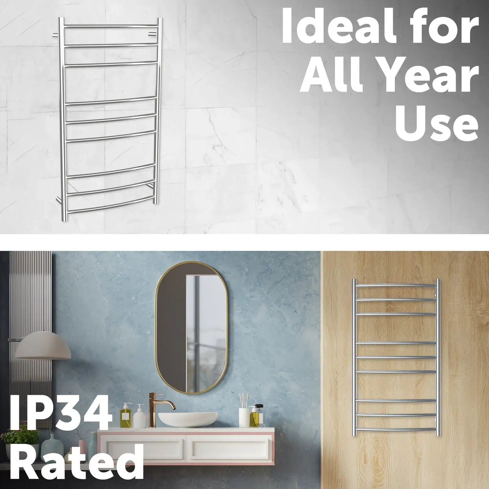 Arlec 100W stainless steel 9 bar heated towel rail for warming and drying towels