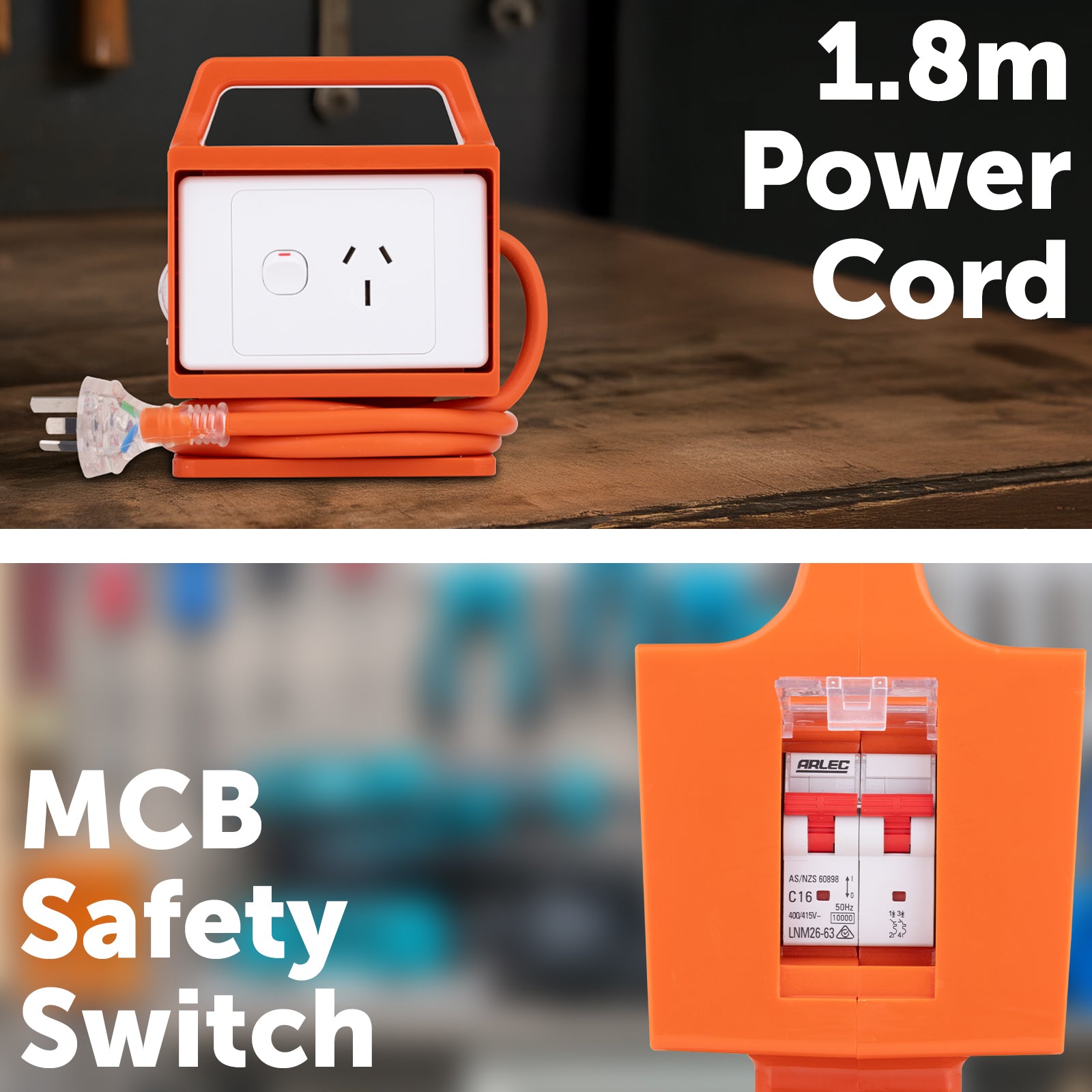 Arlec 15A single outlet power adaptor with RCD safety switch – for site and caravan
