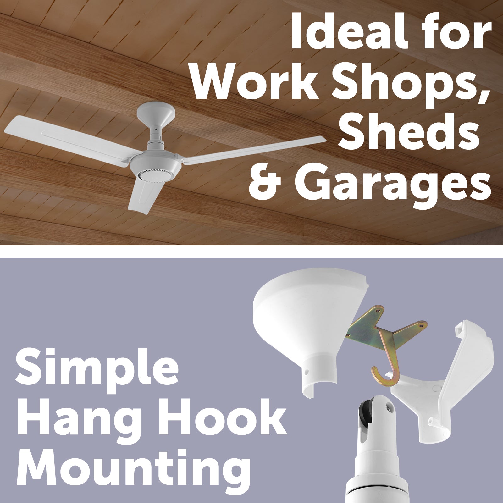 arlec 1200mm 3 blade ceiling fan – diy ceiling fan with plug; energy-efficient plastic blade fan; easy to mount workshop fan