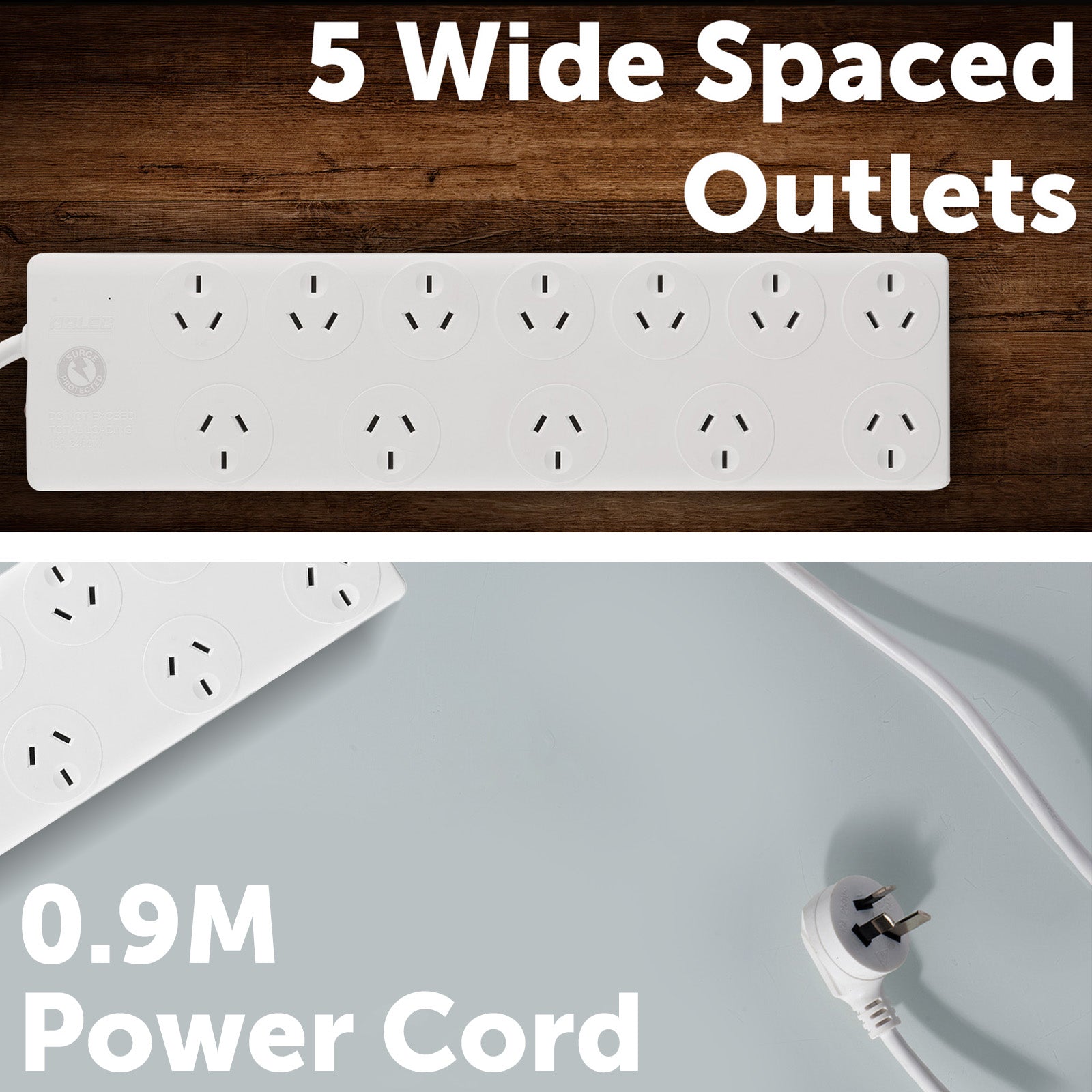 Arlec 12 Outlet Power Board With Surge Protection - 12 socket extension, surge protected powerboard, multiple outlet board