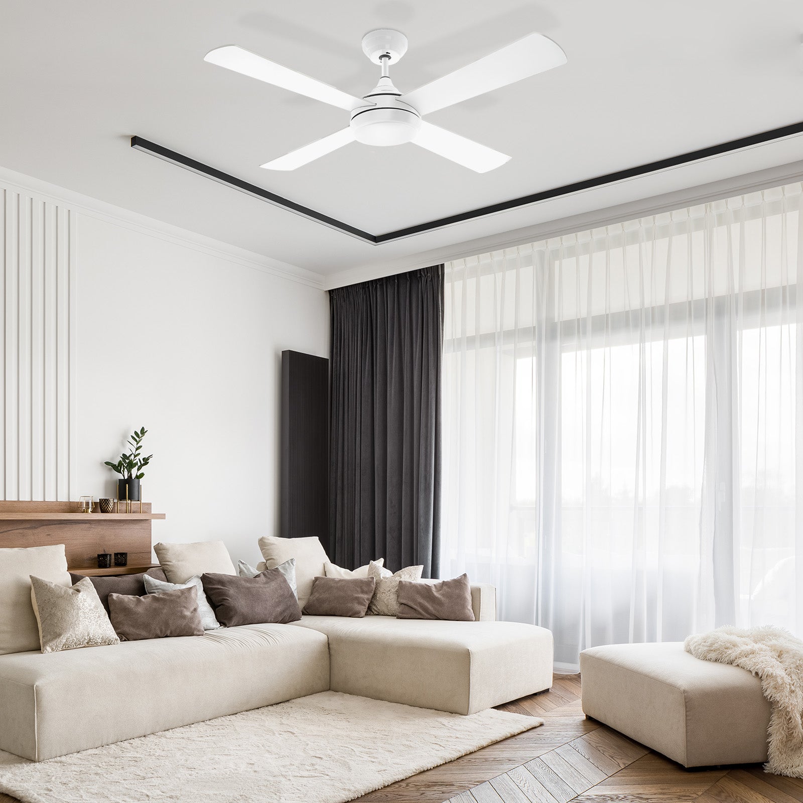 Arlec 130cm white smart ceiling fan with dimmable LED and remote