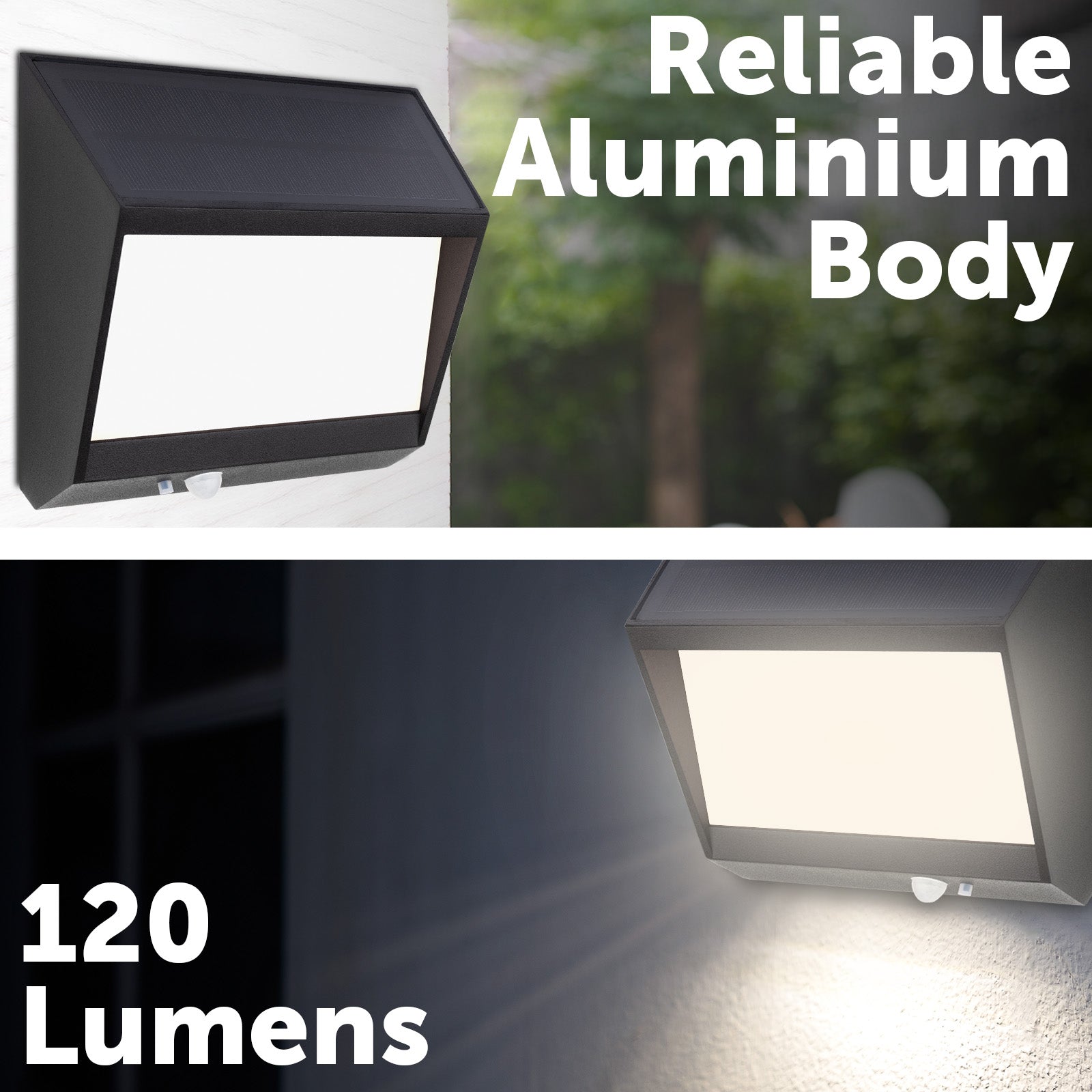 Arlec 120L Premium Solar LED Wall Light With Motion Sensor - solar powered light, motion sensor light, exterior wall light, energy efficient LED