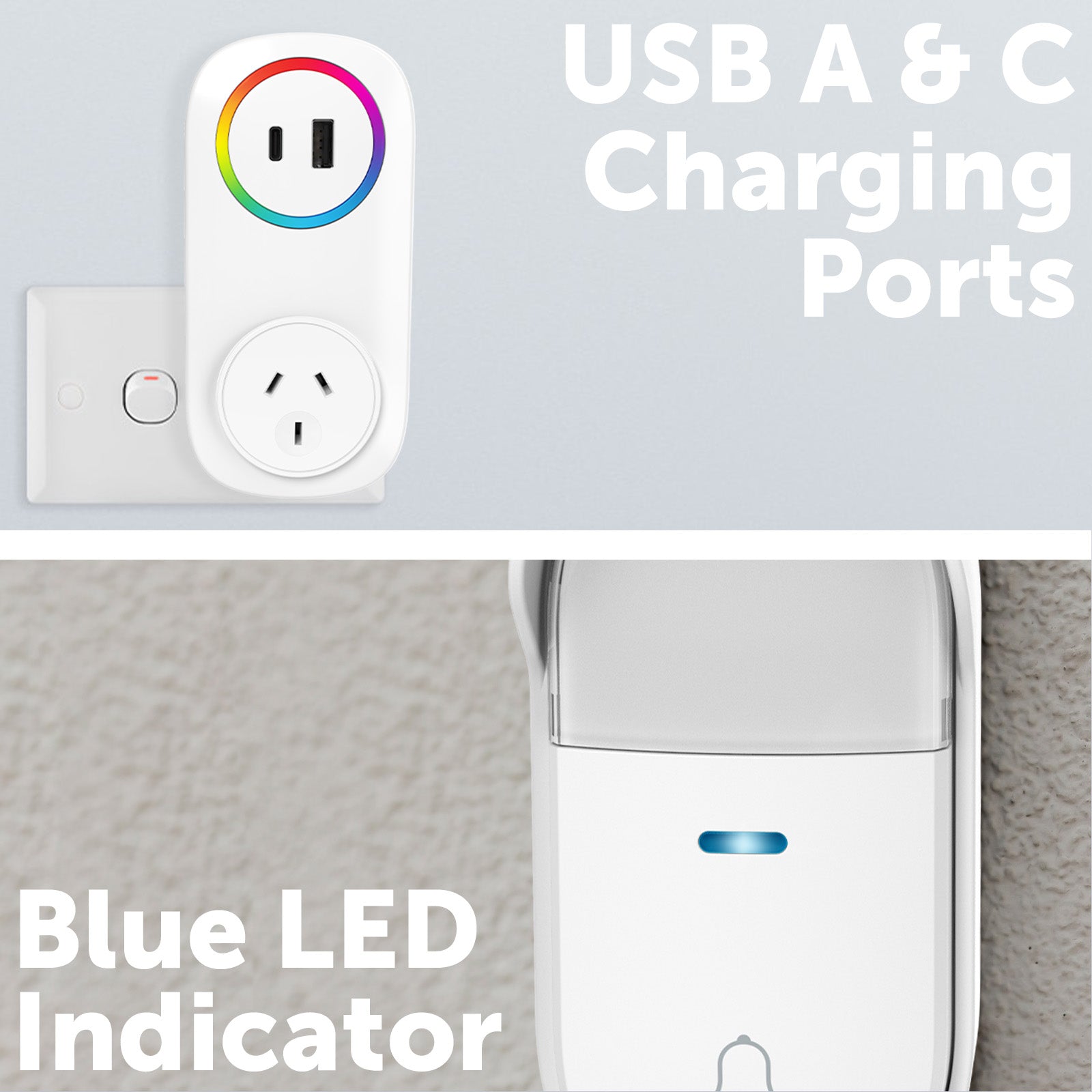 Arlec 150m White Wireless Plug-in Door Chime with Kinetic Push Button – wireless door chime, smart doorbell chime, plug-in doorbell