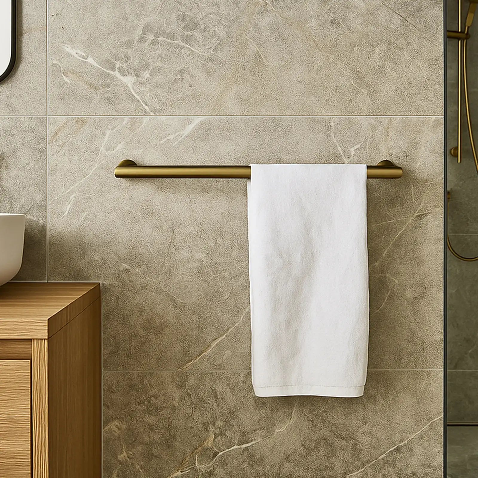 Arlec 15W brushed brass single bar heated towel rail, stylish and compact