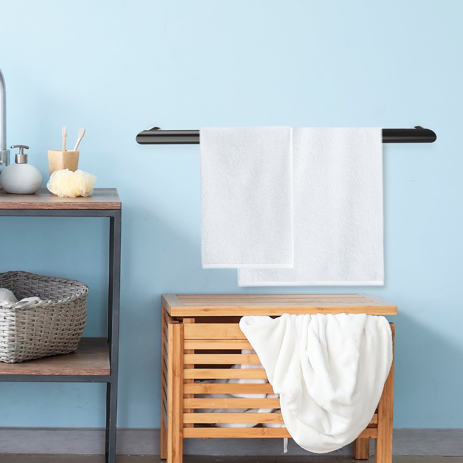 Arlec 15W gunmetal grey heated towel rail single bar, stylish bathroom accessory