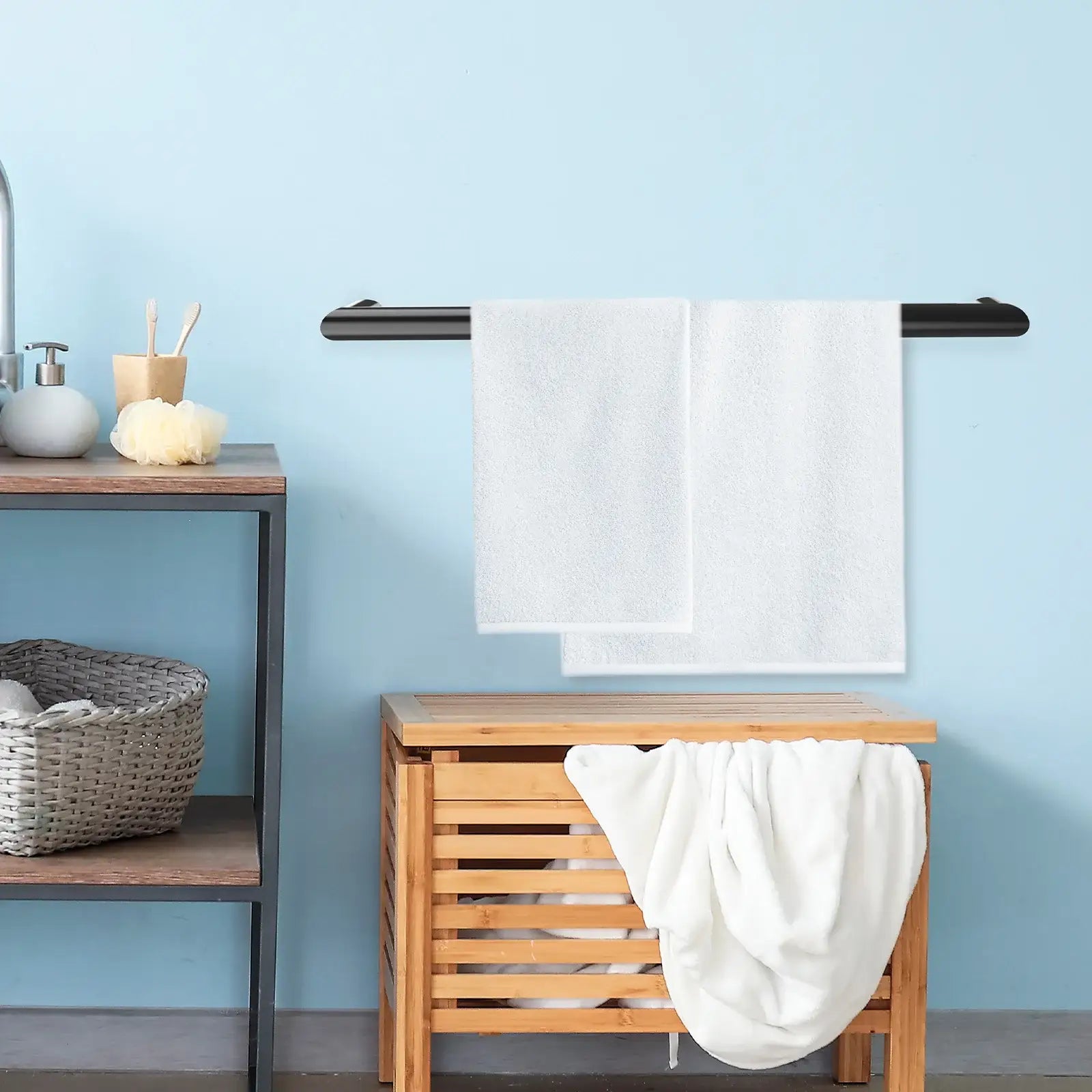 Arlec 15W gunmetal grey heated towel rail single bar, stylish bathroom accessory