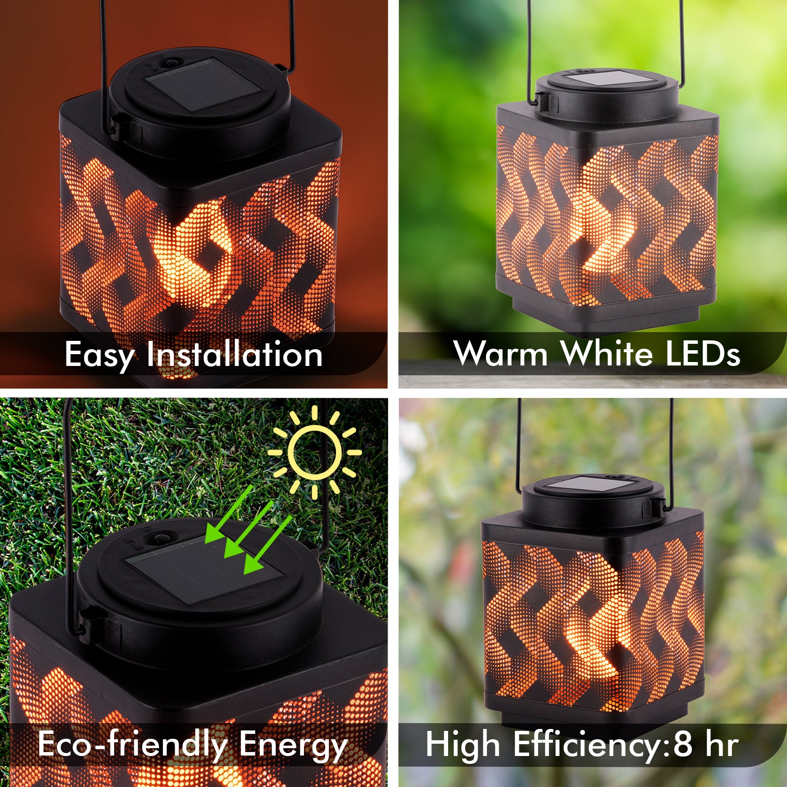 Arlec 15cm LED diagonal flame effect solar lantern – decorative outdoor garden light with dusk sensor and IP44 weatherproof rating