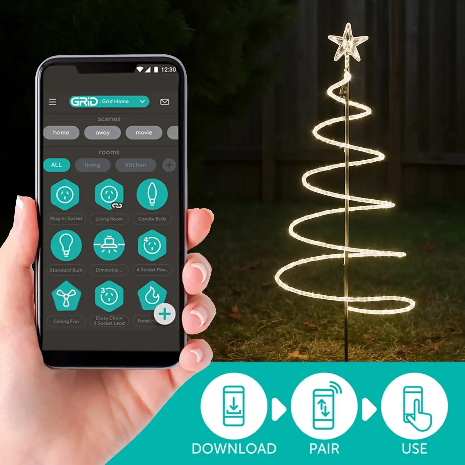 Smart RGB rope light 15m, app dimmable, timer function, suitable for indoor and outdoor, voice control ready