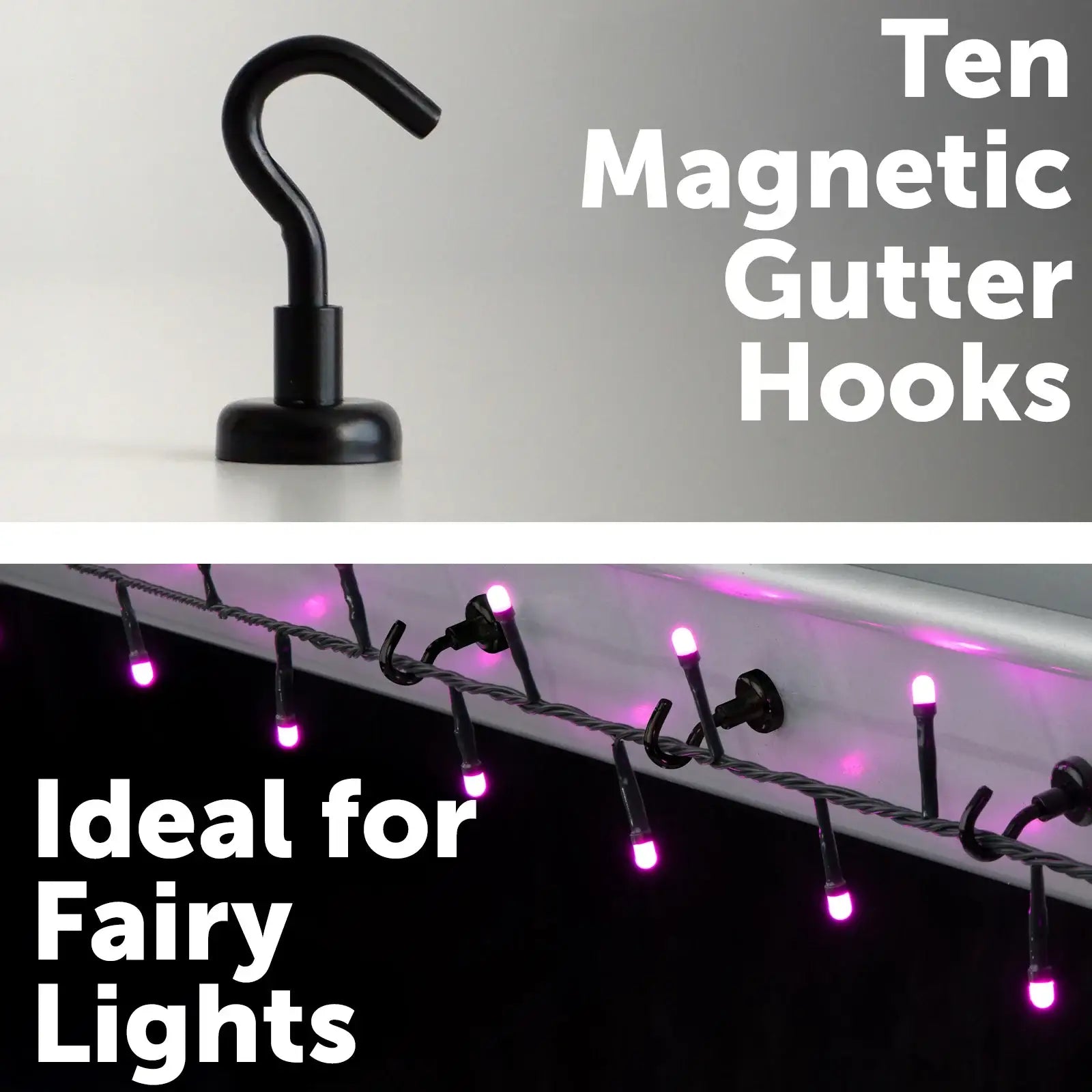 Arlec 16mm Black Magnetic Gutter Hooks - 10 pack - outdoor lighting solution