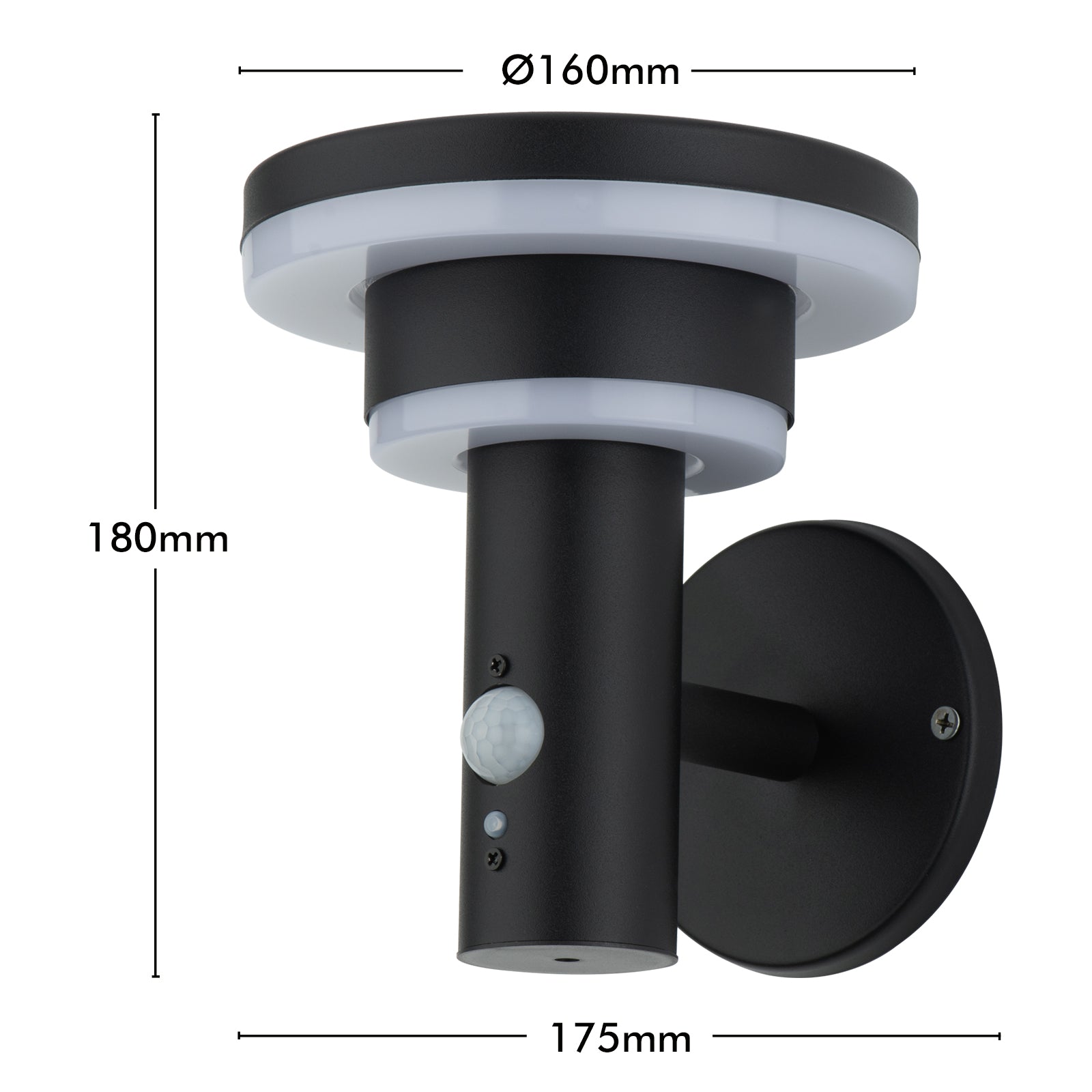 Arlec 18.2cm Black 400lm Solar LED Wall Light With Sensor - solar powered light, motion sensor light, exterior wall light, energy efficient LED