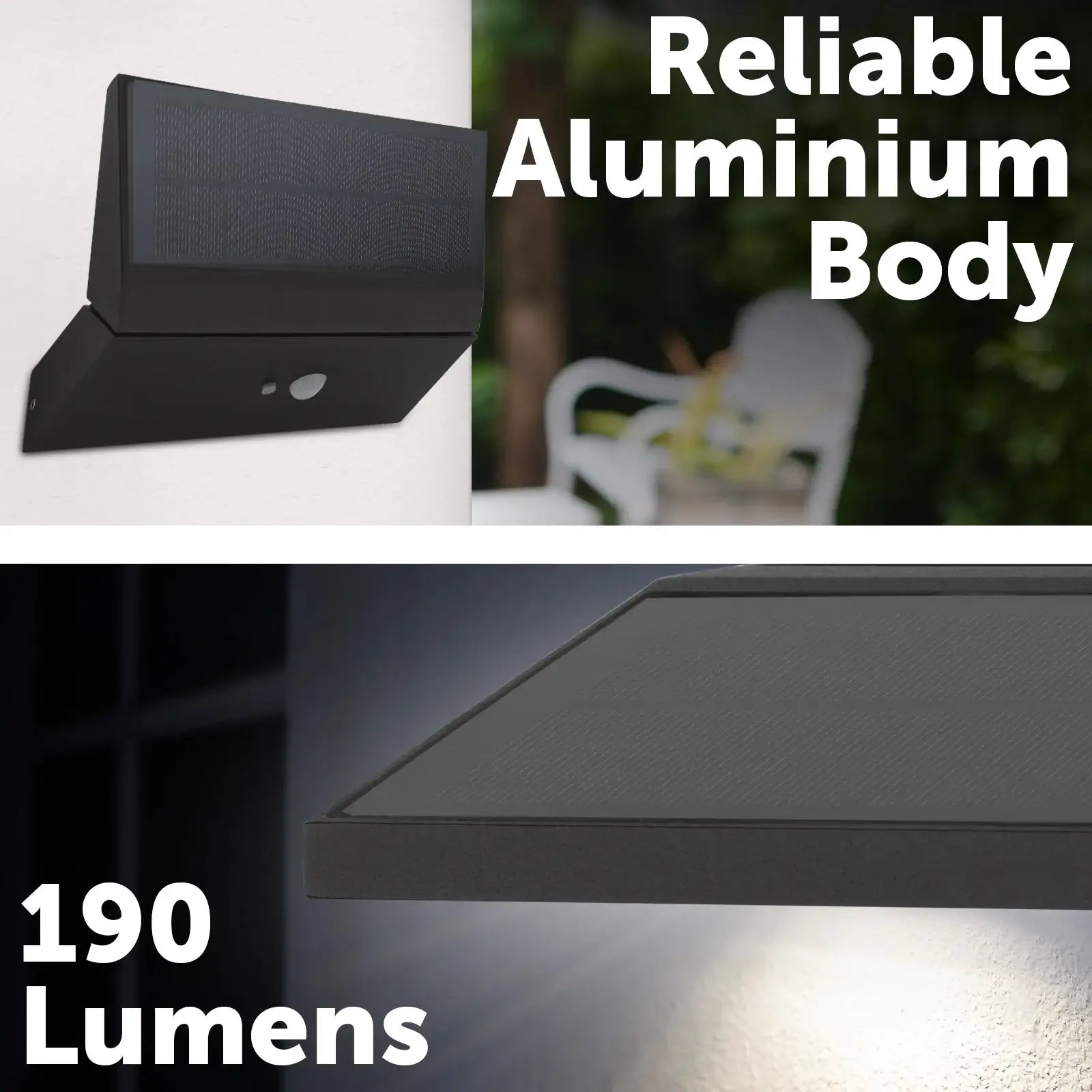Arlec 190L Premium Solar LED Wall Light With Motion Sensor - solar powered light, motion sensor light, exterior wall light, energy efficient LED