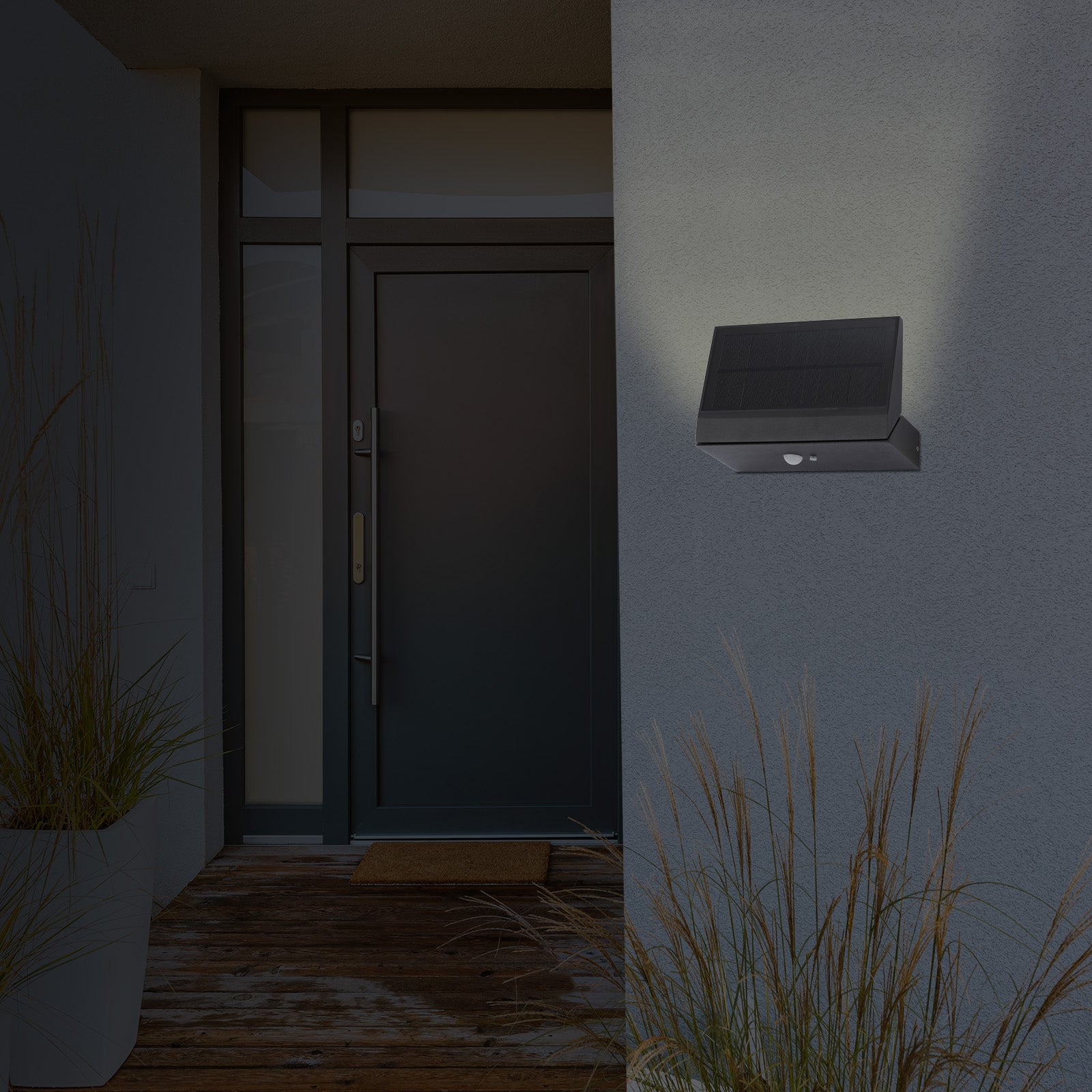Arlec 190L Premium Solar LED Wall Light With Motion Sensor - solar powered light, motion sensor light, exterior wall light, energy efficient LED