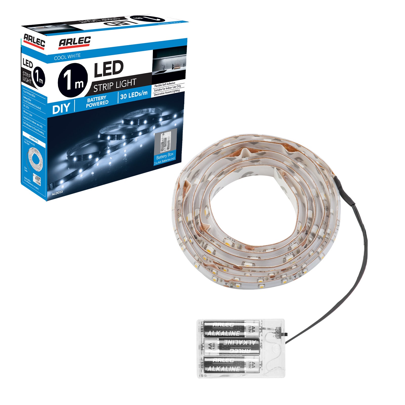 1m cool white battery powered LED strip light by Arlec