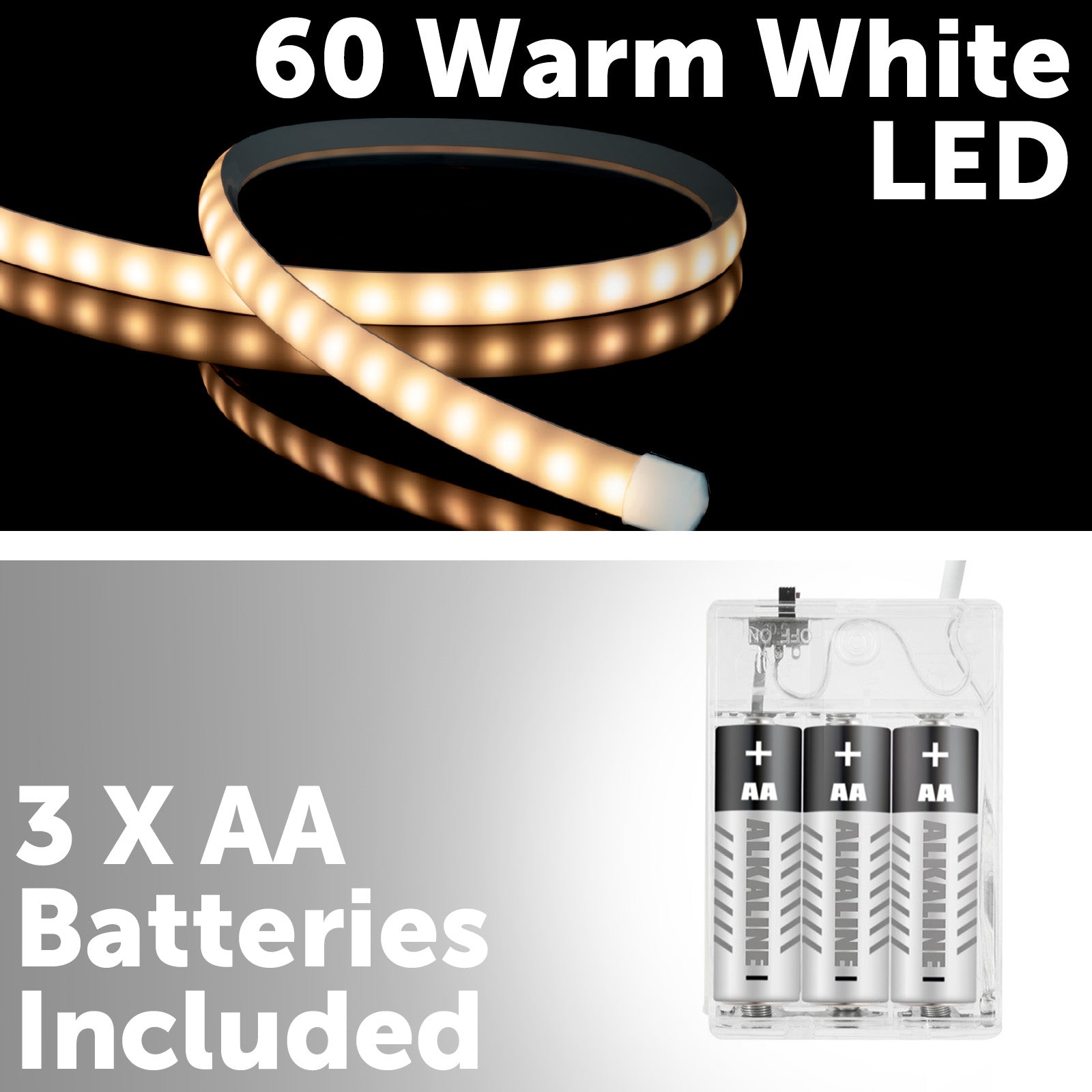 Arlec corner LED strip light, warm white tri-colour accent lighting, DIY 1m strip for cabinets