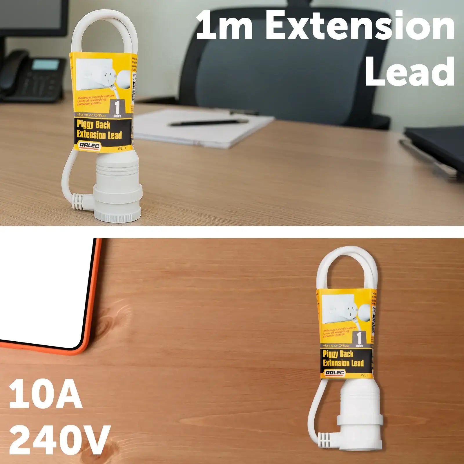 1m piggyback extension lead – Arlec low profile side entry plug