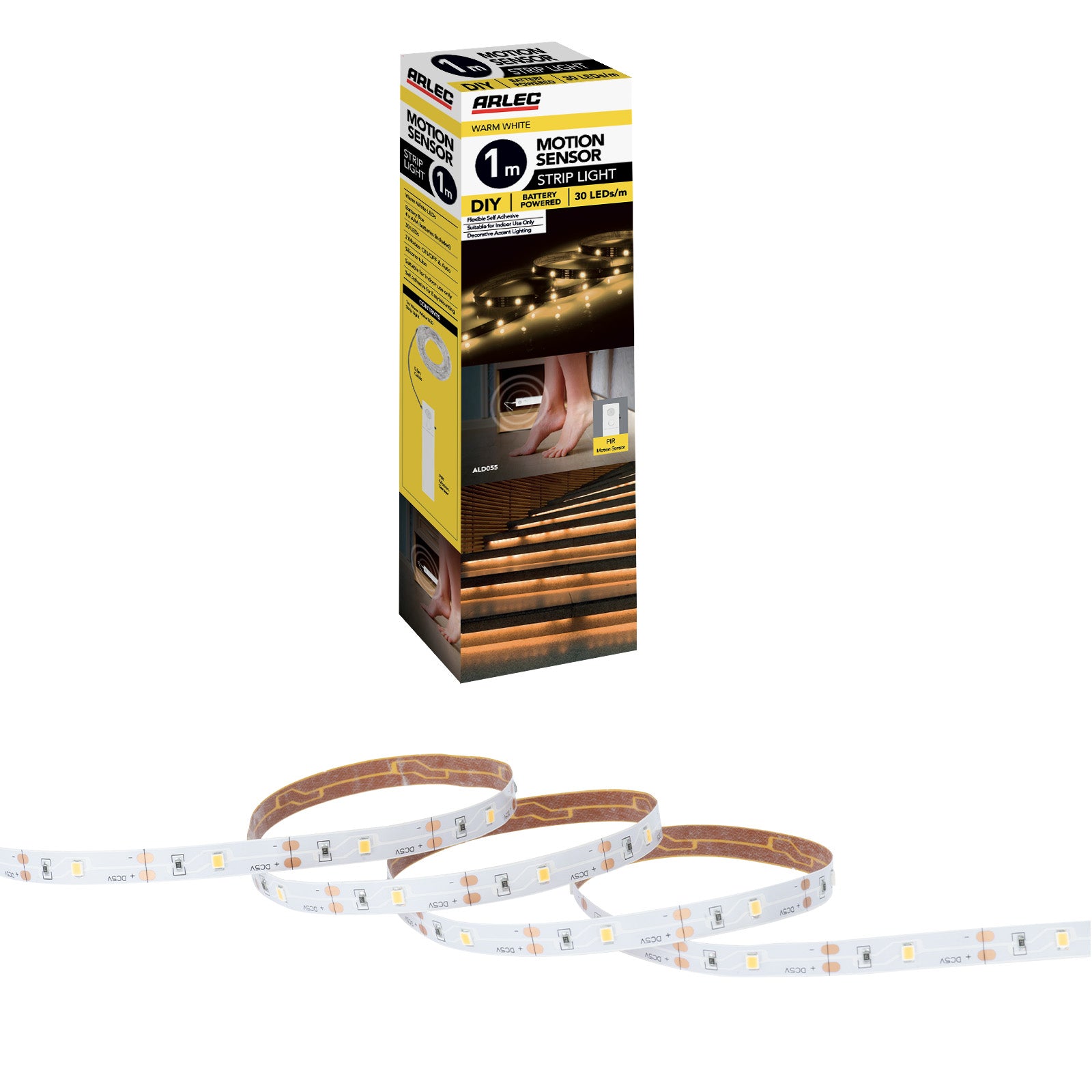 1m warm white LED battery sensor strip light, motion-activated by Arlec