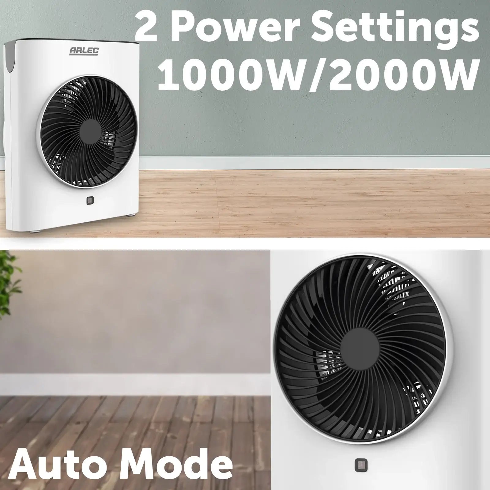 Arlec 2000W fan heater with digital temperature control and modern design