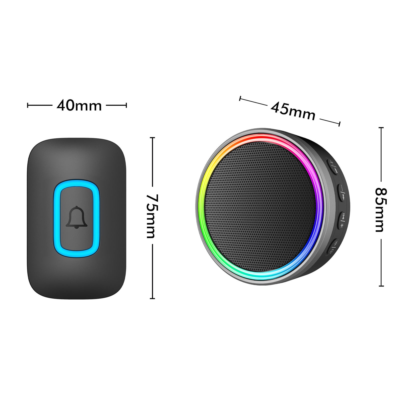 Arlec 200m Rechargeable Wireless Door Chime With Speaker and RGB LED Indicator - Black – wireless door chime, smart doorbell chime, plug-in doorbell