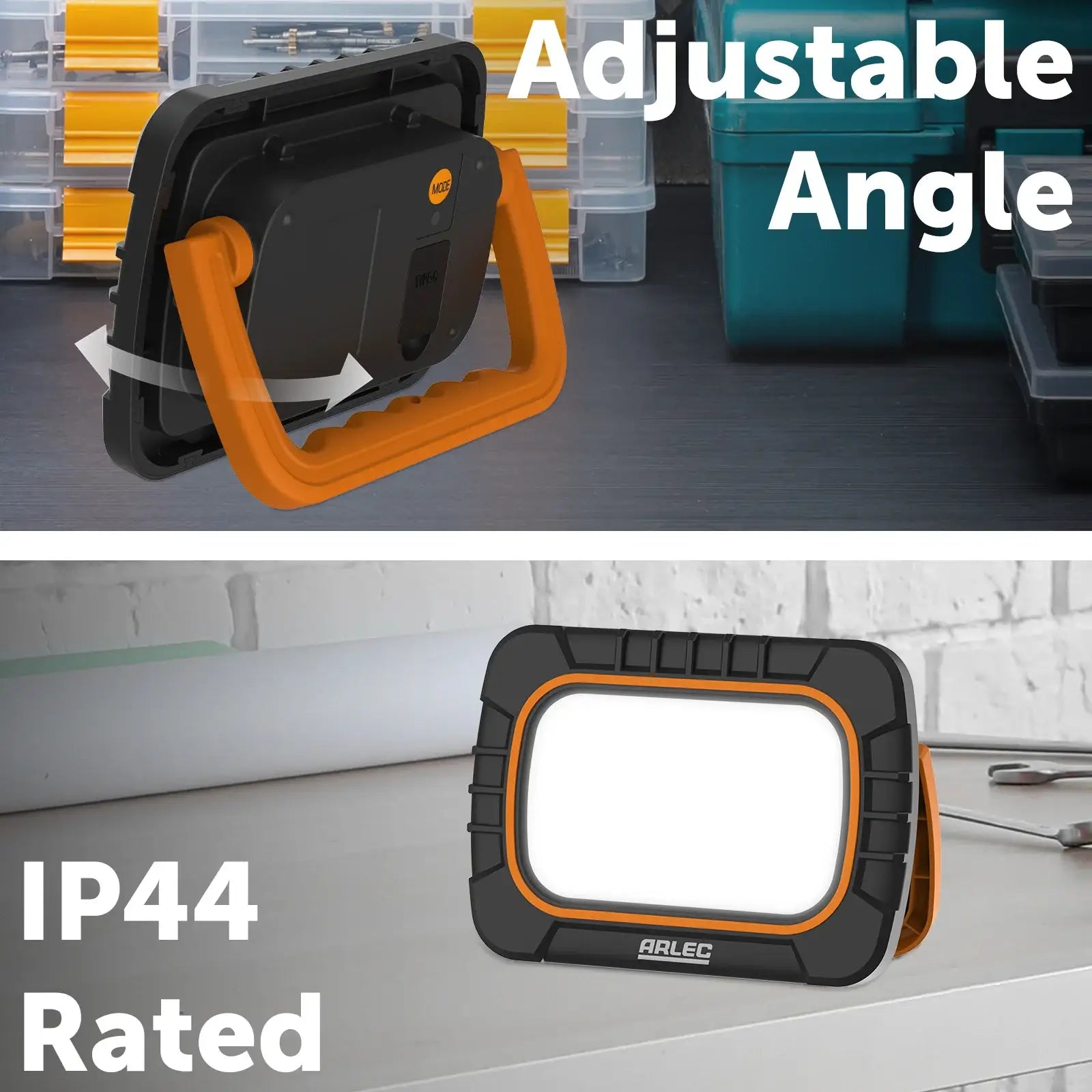 20W rechargeable LED work light, 1600 lumens, IP65 rated for indoor & outdoor use