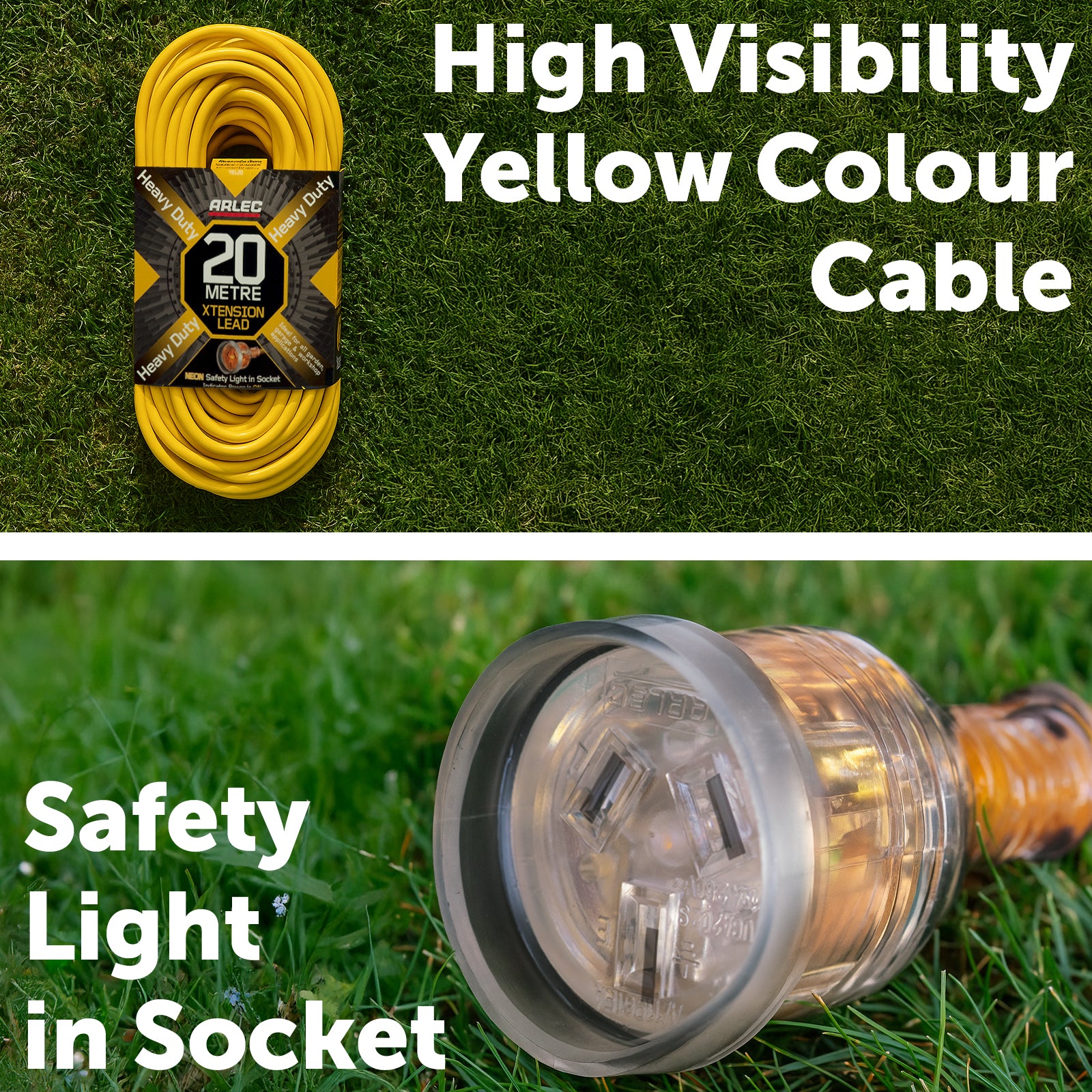 20m heavy duty yellow extension lead – Arlec 10A 3 core cable