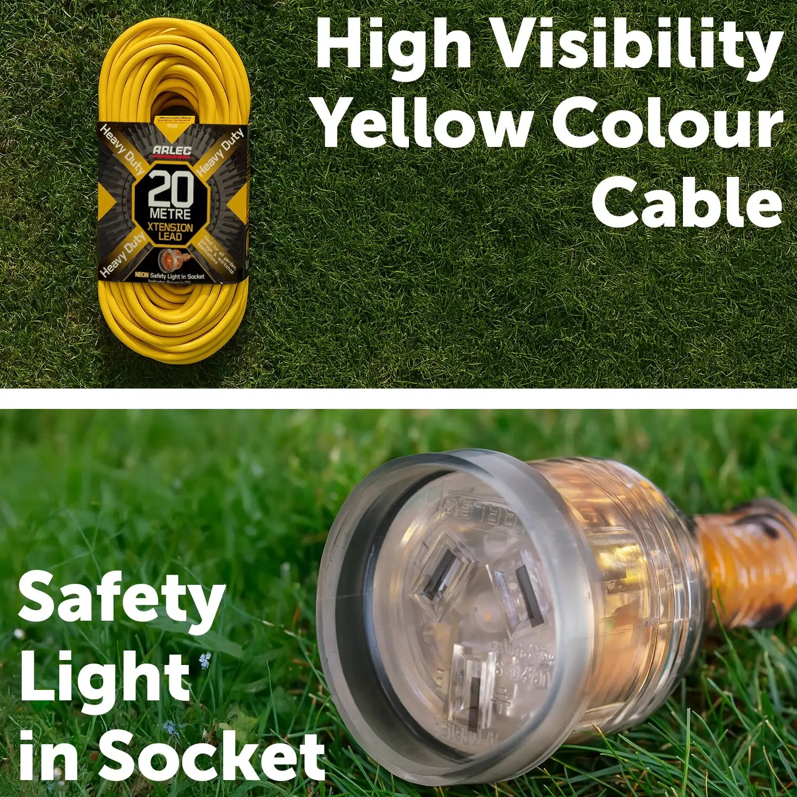 20m heavy duty yellow extension lead – Arlec 10A 3 core cable