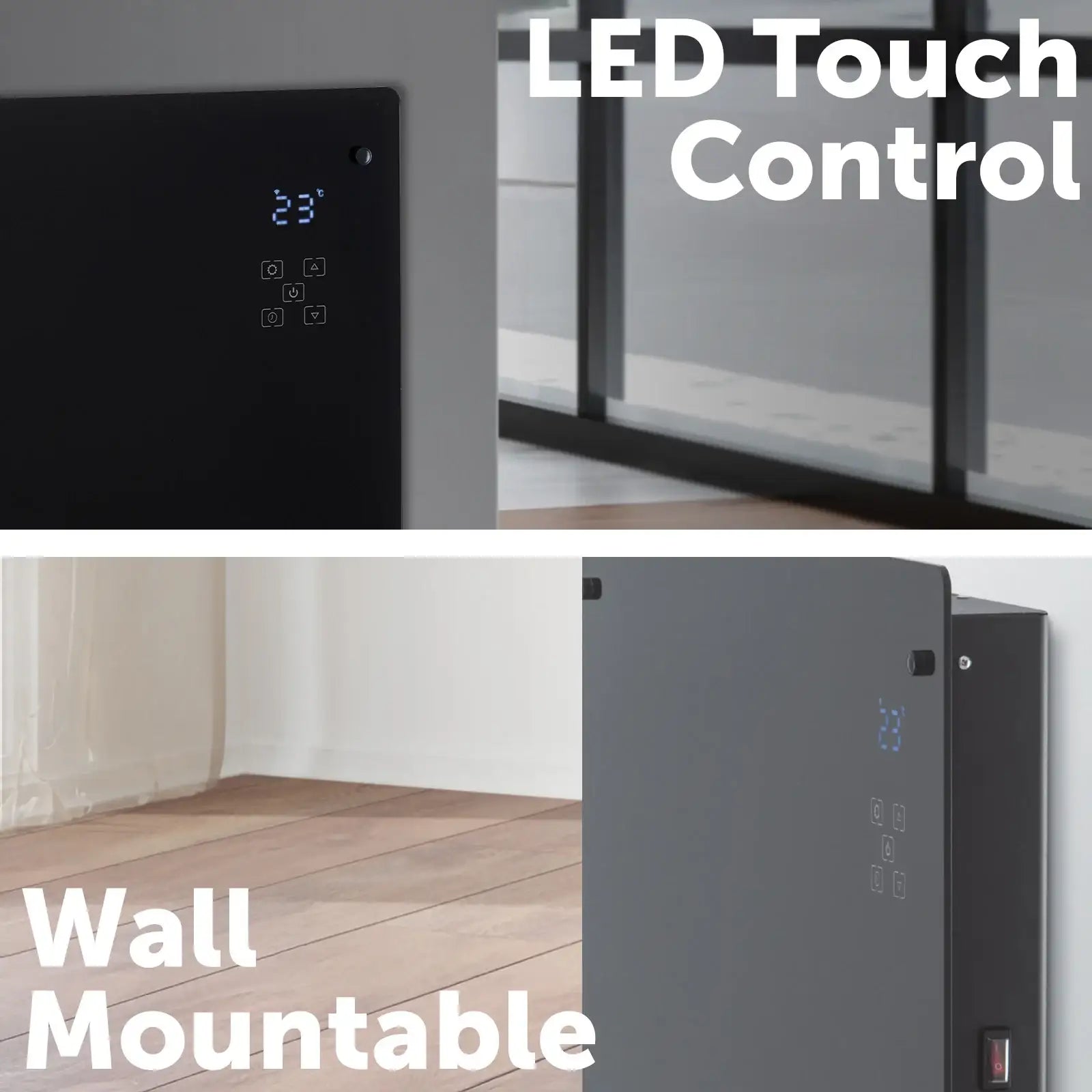 arlec 2200w black smart panel heater – grid connect smart home heater; energy-efficient convection panel; sleek black wall heater