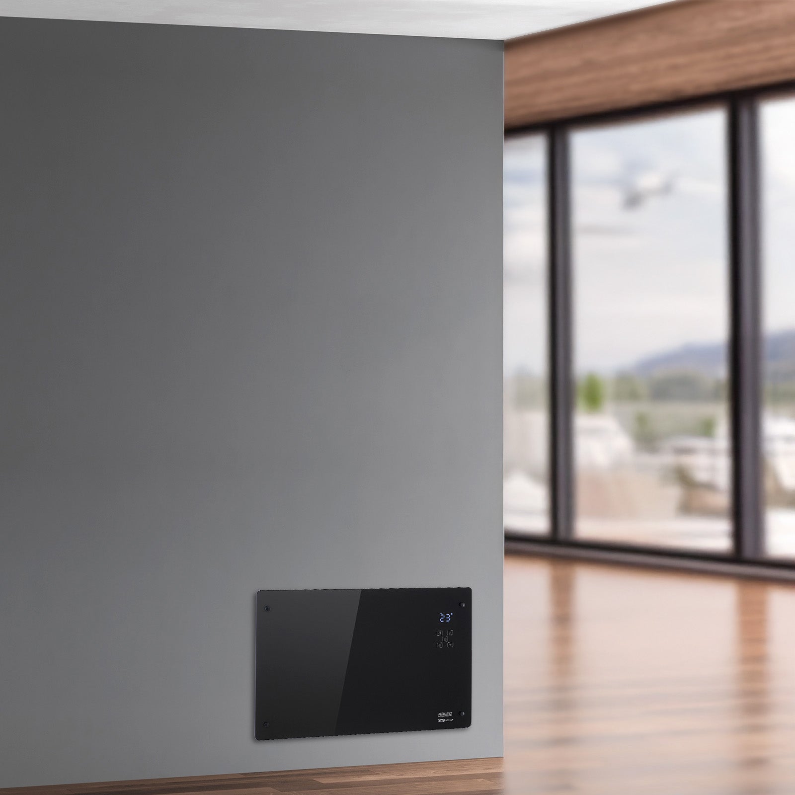 arlec 2200w black smart panel heater – grid connect smart home heater; energy-efficient convection panel; sleek black wall heater