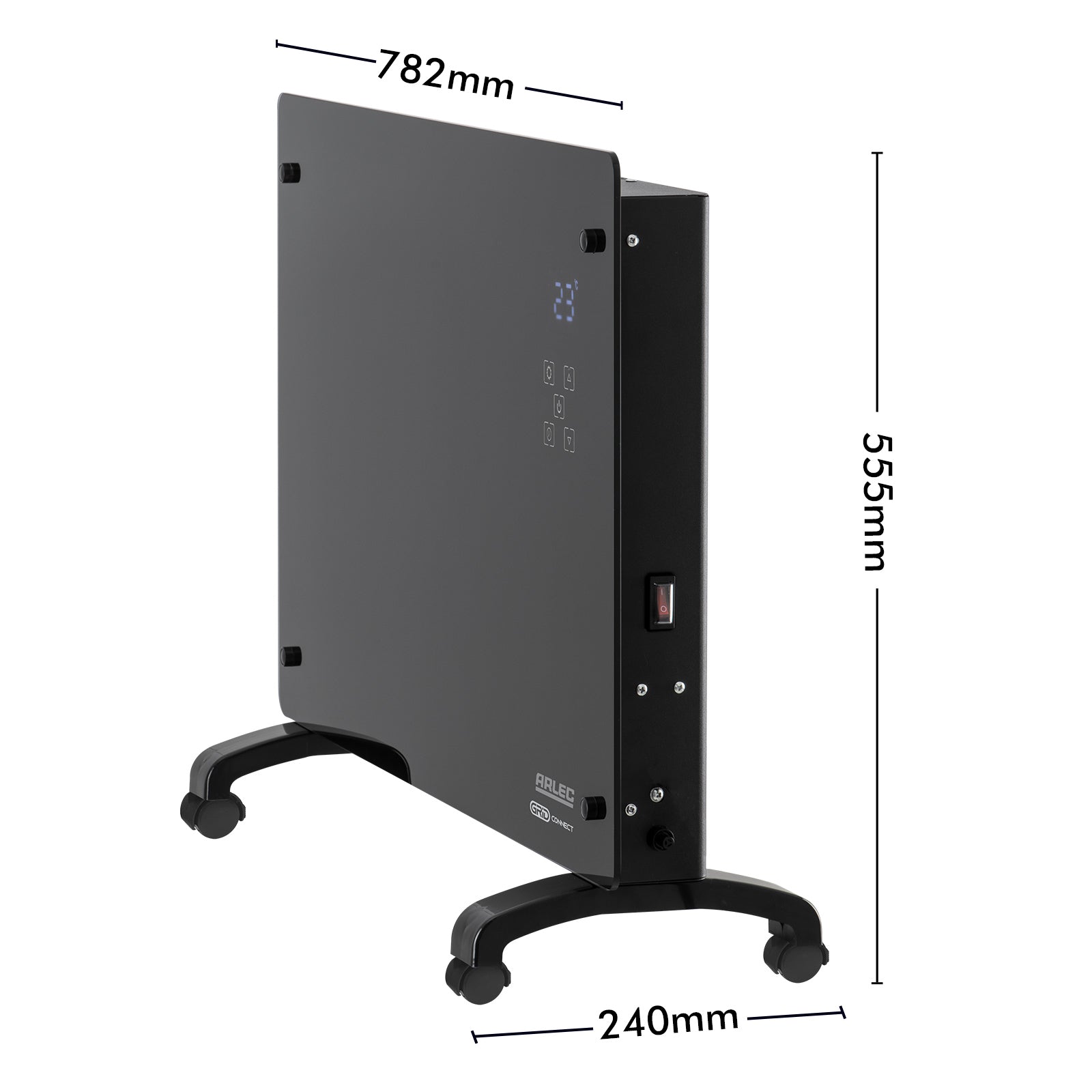 arlec 2200w black smart panel heater – grid connect smart home heater; energy-efficient convection panel; sleek black wall heater