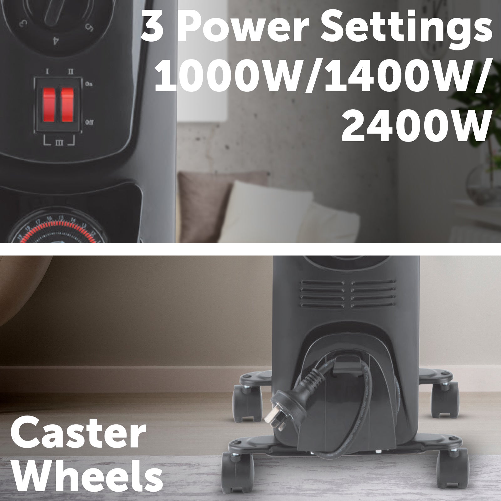 Arlec 2400W oil heater with timer