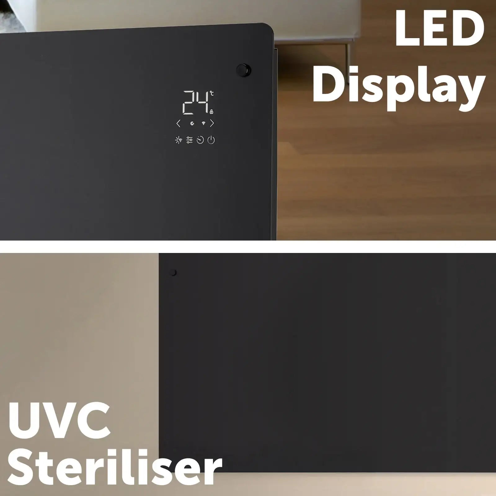 arlec 2400w black glass panel heater – smart glass wall heater; energy-efficient heating solution; grid connect compatible