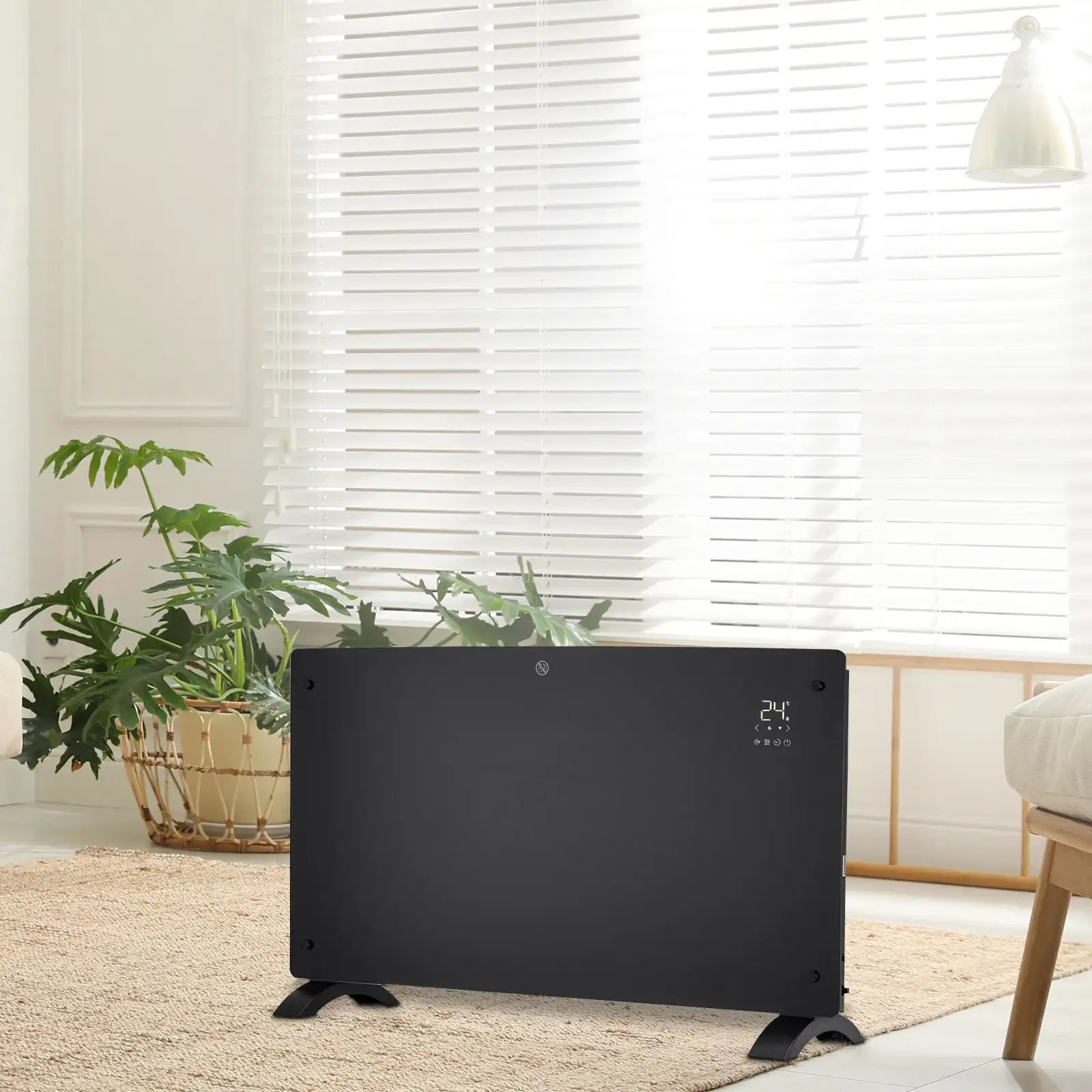 arlec 2400w black glass panel heater – smart glass wall heater; energy-efficient heating solution; grid connect compatible