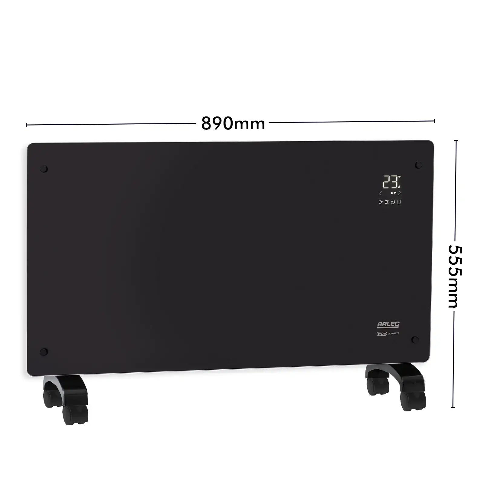 arlec 2400w black glass panel heater – smart glass wall heater; energy-efficient heating solution; grid connect compatible