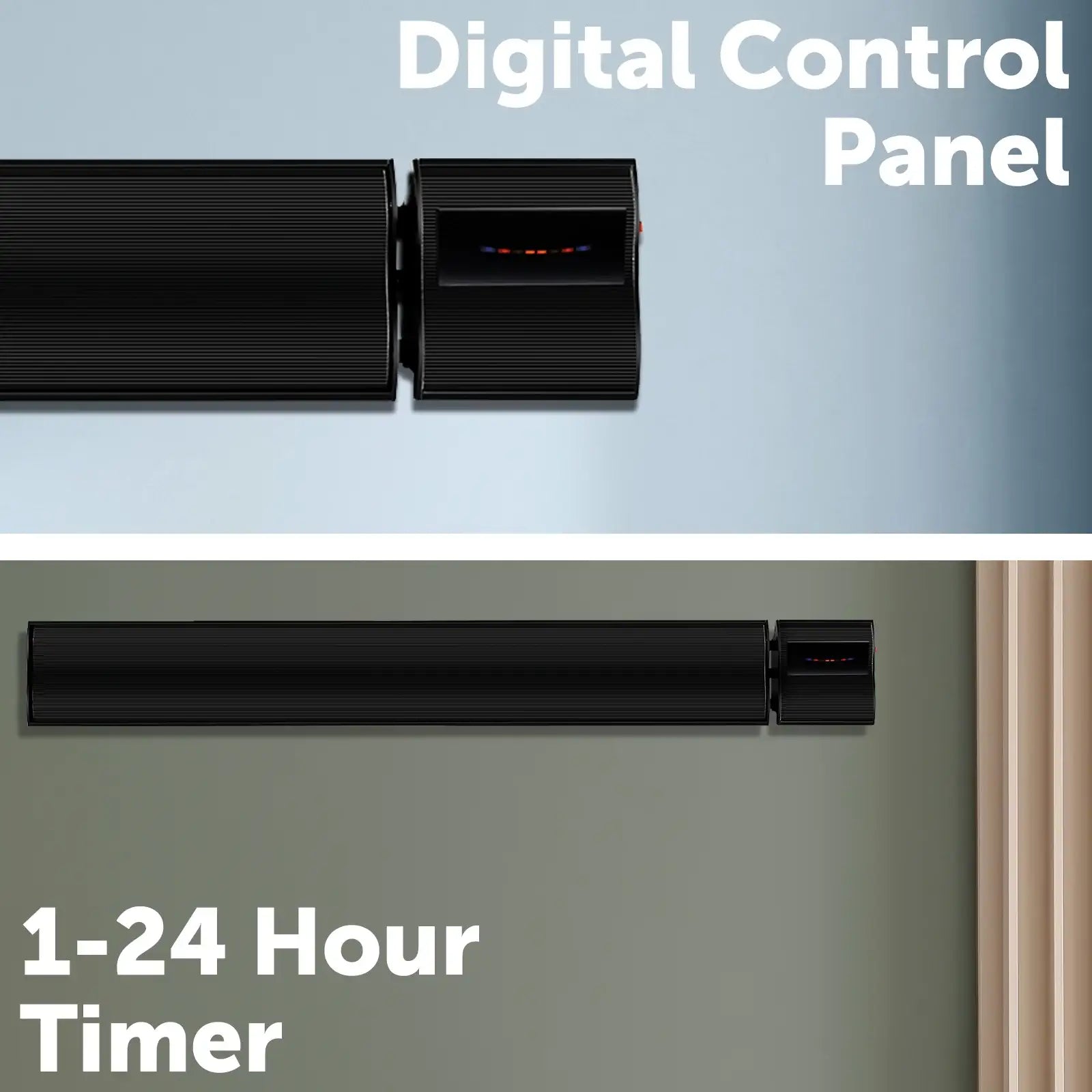 arlec 2400w alfresco strip heater – black outdoor radiant heater; grid connect smart heater; stylish wall or ceiling mount heater