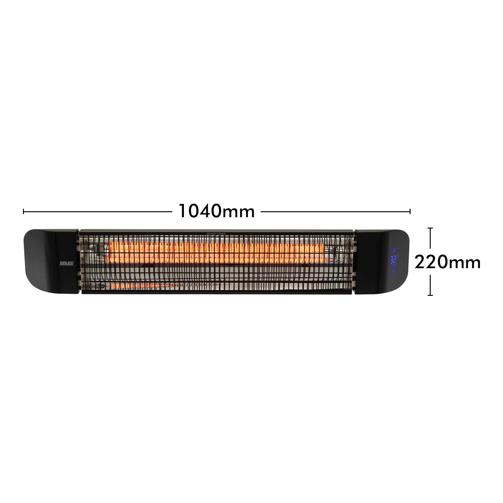 arlec 2400w infrared strip heater – outdoor radiant heater; black wall-mounted heater; grid connect smart heating for alfresco areas
